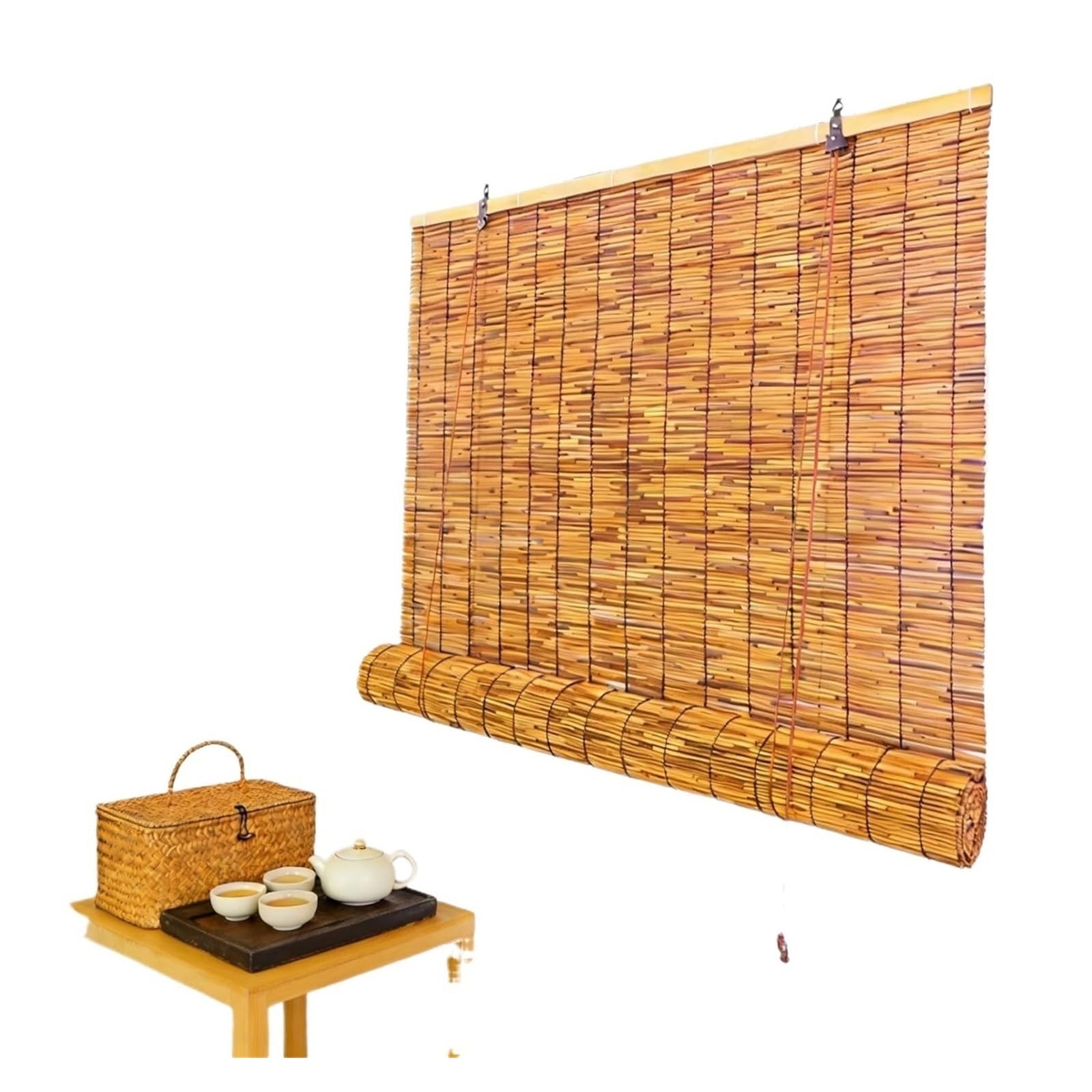 Retro Bamboo Shades, Bamboo & Reed Roll-Up Shades, Multiple Sizes, Garden/Window/Indoor/Outdoor1PCS(160W x 165H cm)