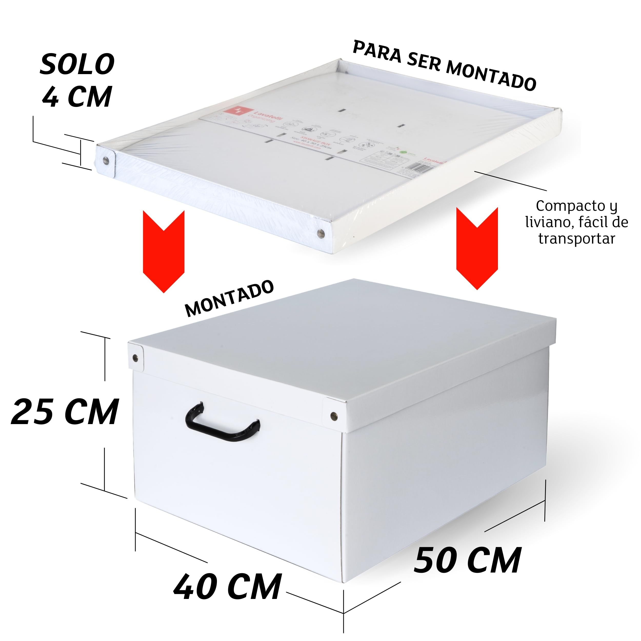 Lavatelli Cajas Almacenaje Cartón y Tapa Blanco 40x50x25cm Set 6 Decorativa | Caja almacenaje con tapa en cartón y asas, set de 6 cajas de 40x50x25 cm, para ropa, mantas y juguetes. Made in Italy