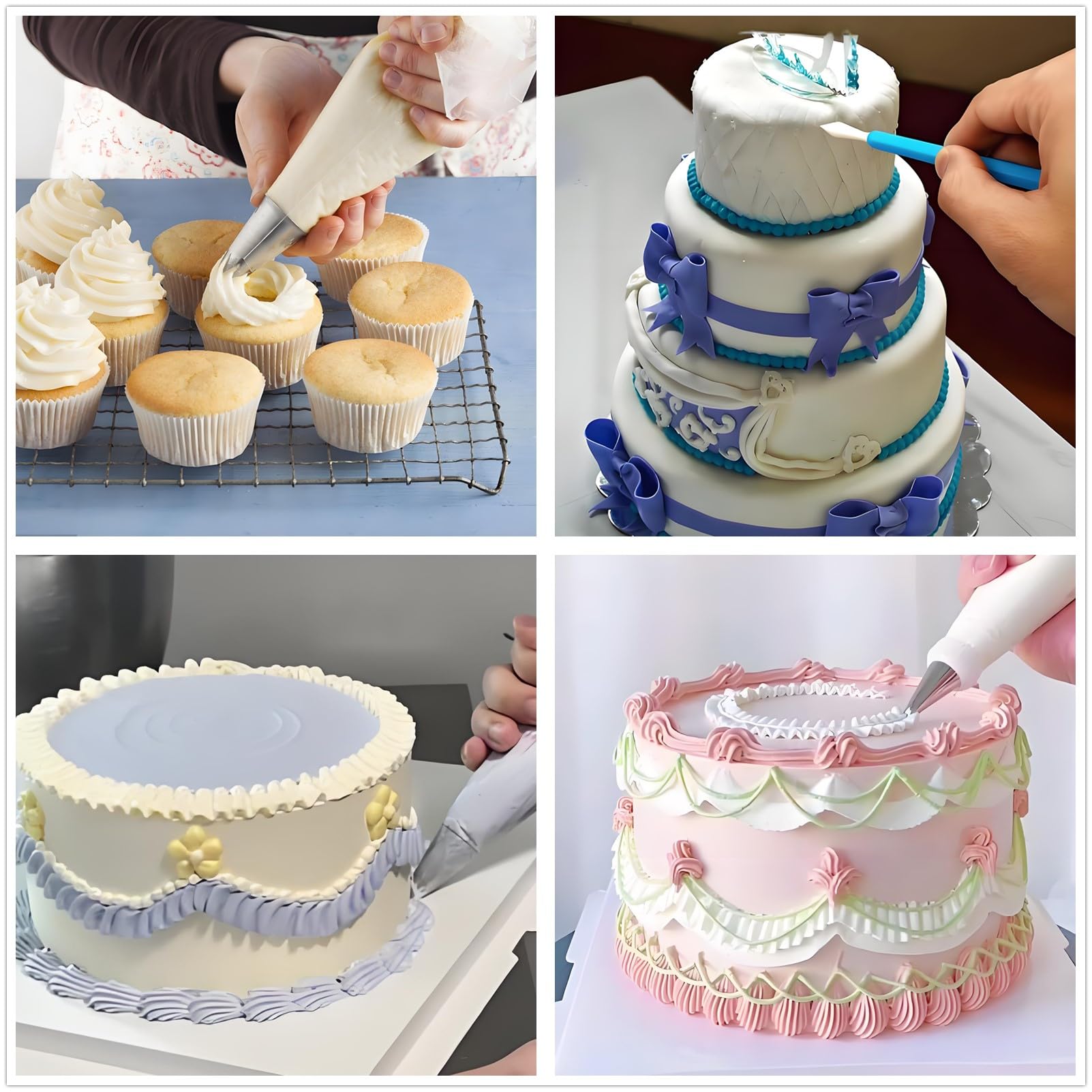 307 piezas Kit de decoración de tartas con tocadiscos giratorios de aleación de aluminio, 58 puntas de tubo, espátula de glaseado, cortador, bolsa de pastelería, herramientas de glaseado para