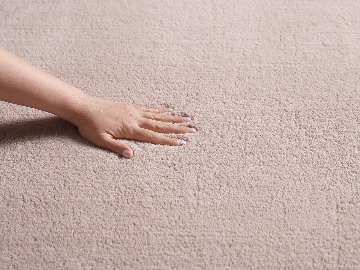 the carpet Lina Shape Scallop Tappeto, pelliccia sintetica, tappeto morbido, retro antiscivolo, lavabile, super soffice, Rosa, 160 x 220 cm