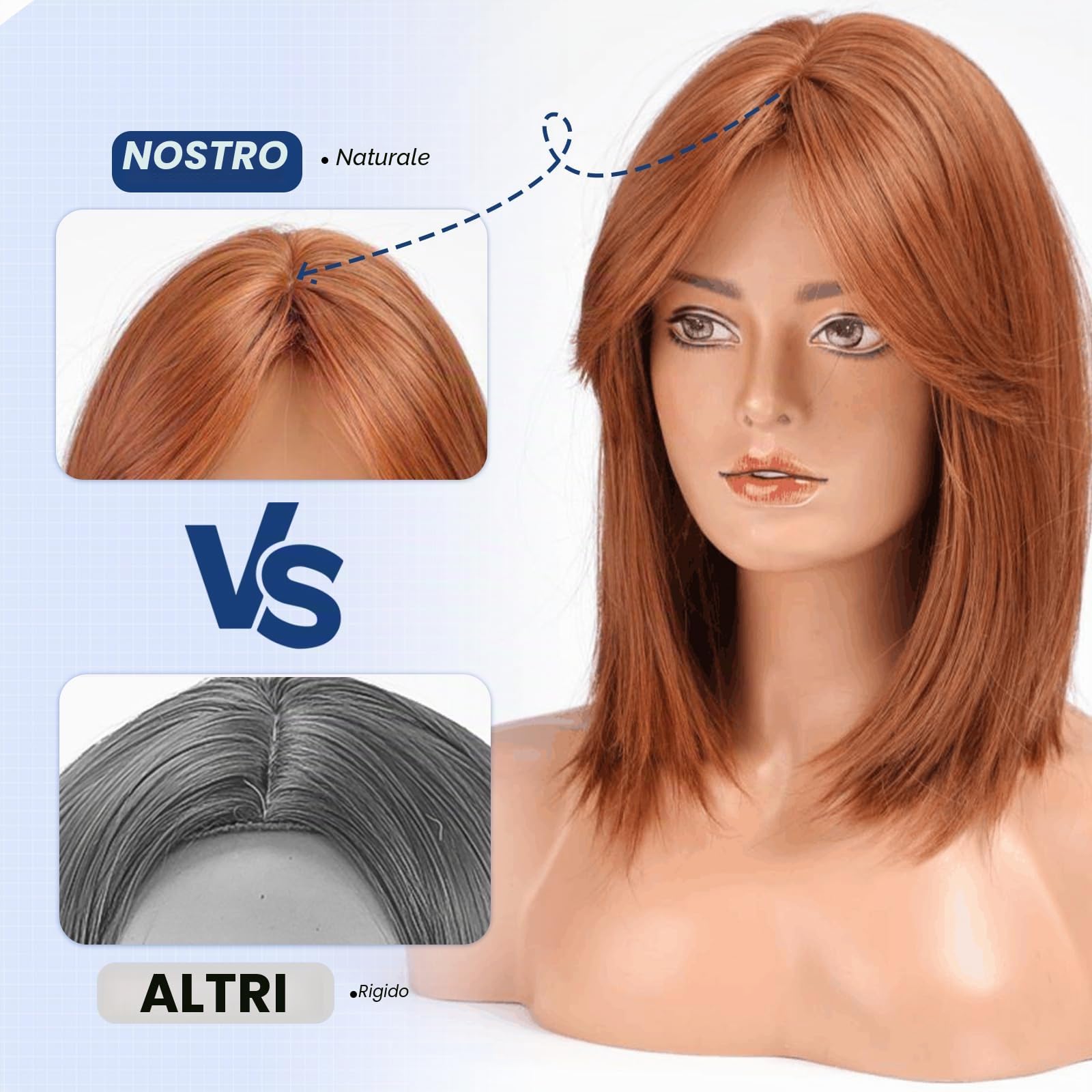 HAIRCUBE Parrucca Donna 16 Pollici Auburn con Tenda Bangs Sintetica Onda per Uso Giornaliero e Cosplay