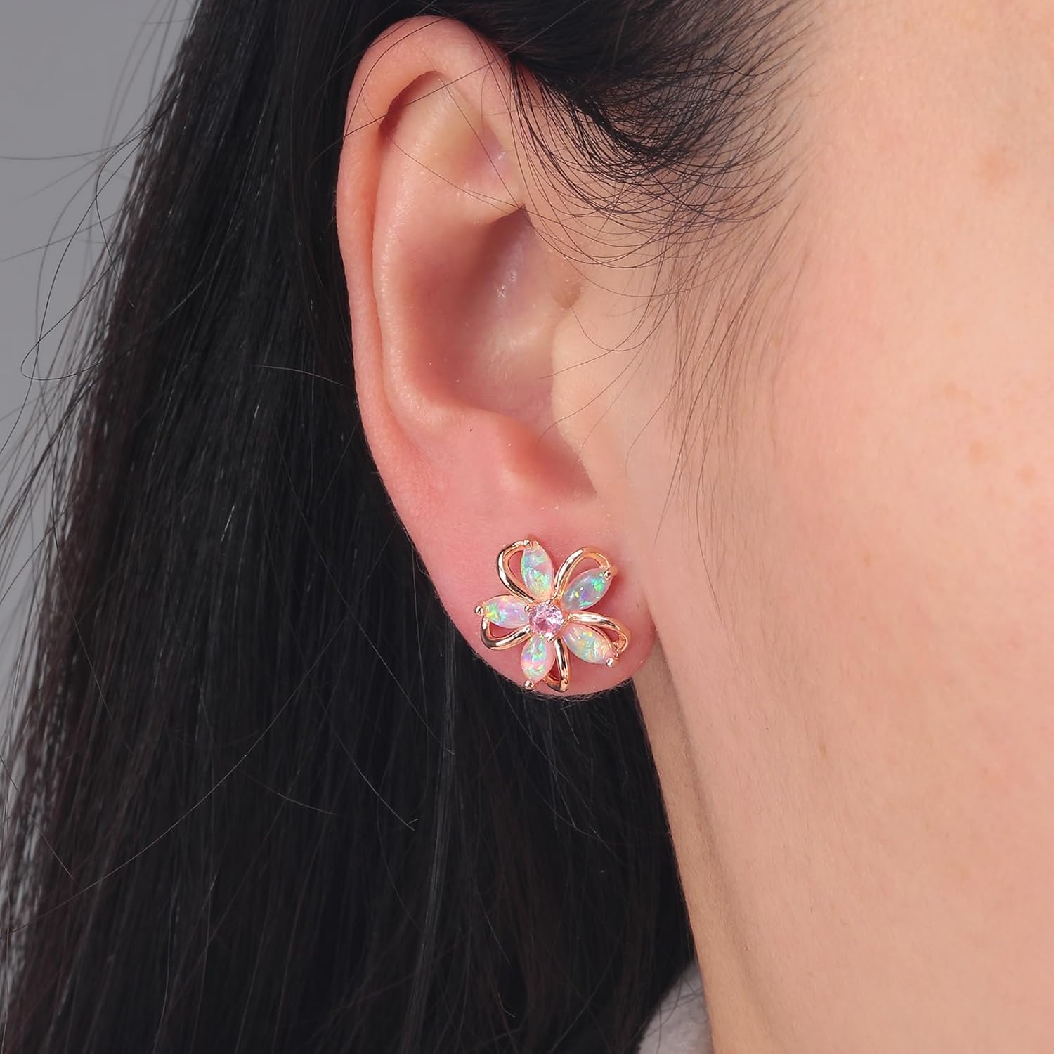 CiNily Womens Flower Earrings Studs Dainty Fire Opal Studs 14K White/Gold Plated Lightweight Cubic Zirconia Stud Earrings Trendy Diamond Jewelry for Wedding Party Birthday Summer Gifts - Image 2