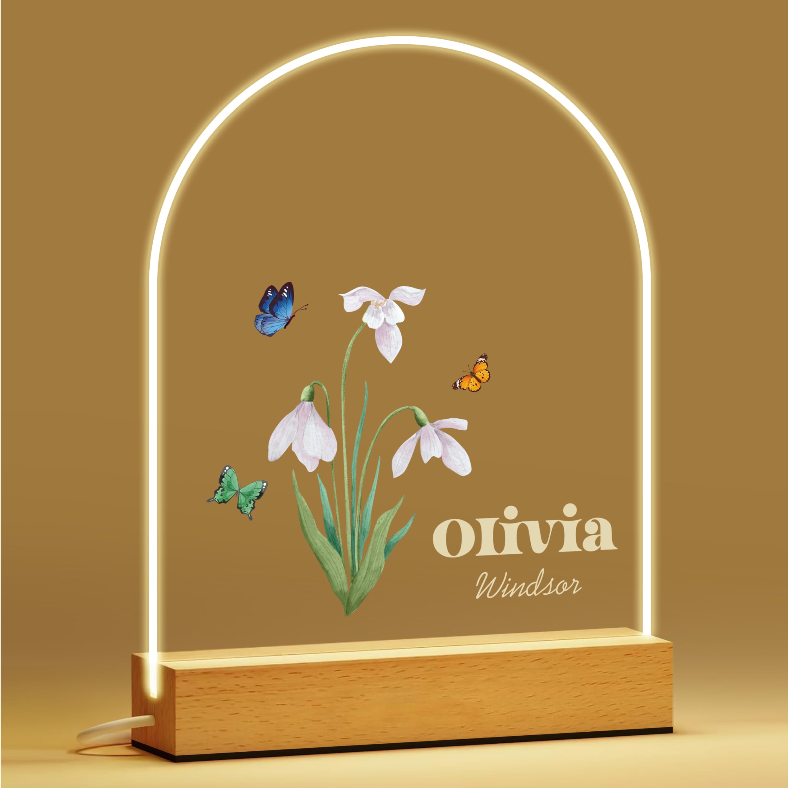 IOUMAM Personalized Baby Gifts, Birth Month Flower Personalized LED Night Light, Custom LED Night Light with Name and Place, Newborn Gift, Nursery Bedroom Decor, Baptism Gift