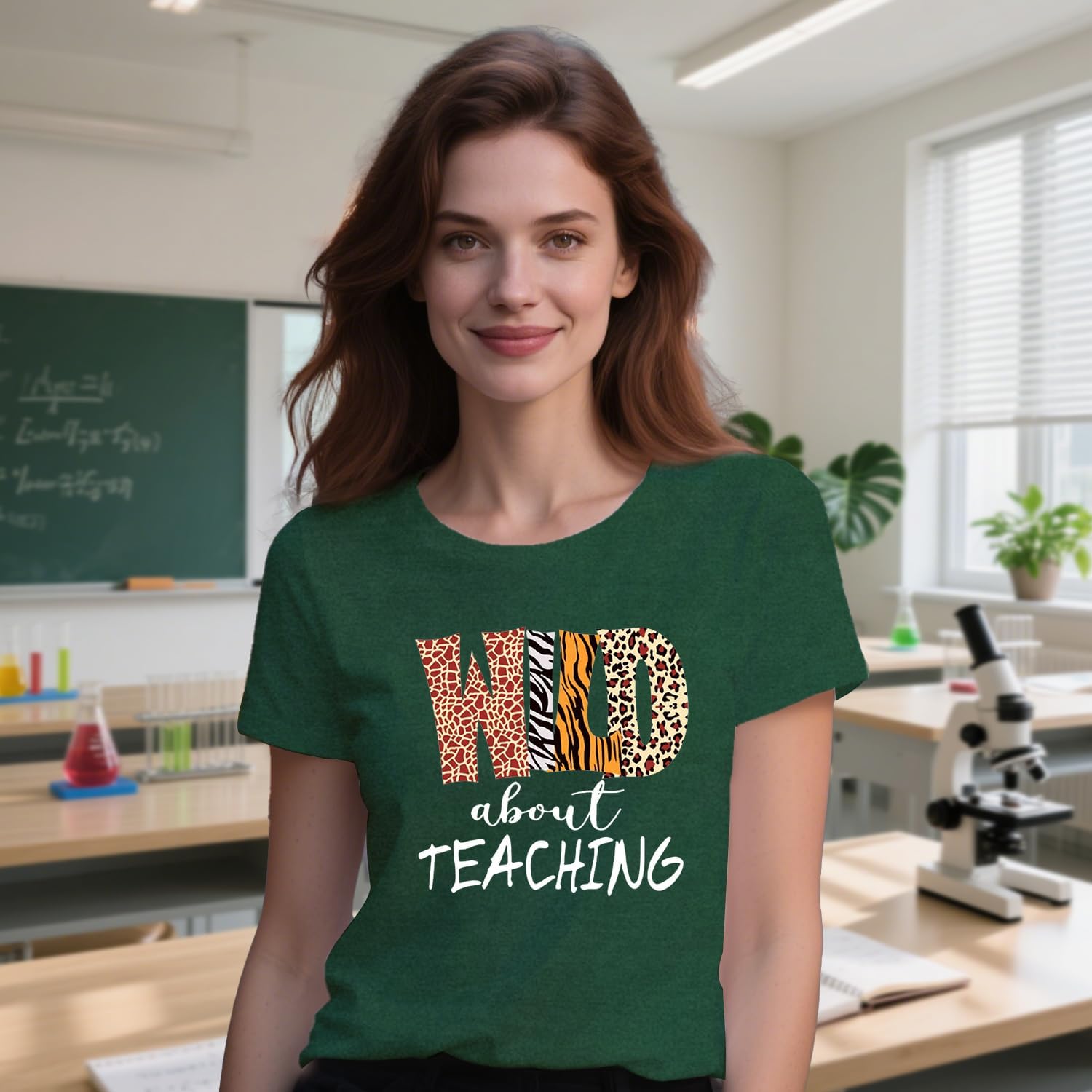 Womens Teacher Shirts Wild About Teaching Leopard Print T-Shirt Teacher Life Tee Top - Image 2