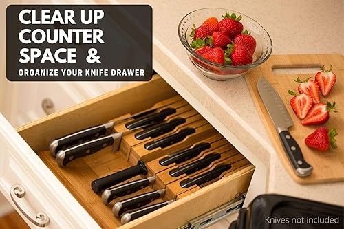 Miniatura 3 de El bloque de cuchillos de bambú para cajones tiene capacidad para 16 cuchillos no incluidos sin apuntar hacia arriba además de una ranura para tu