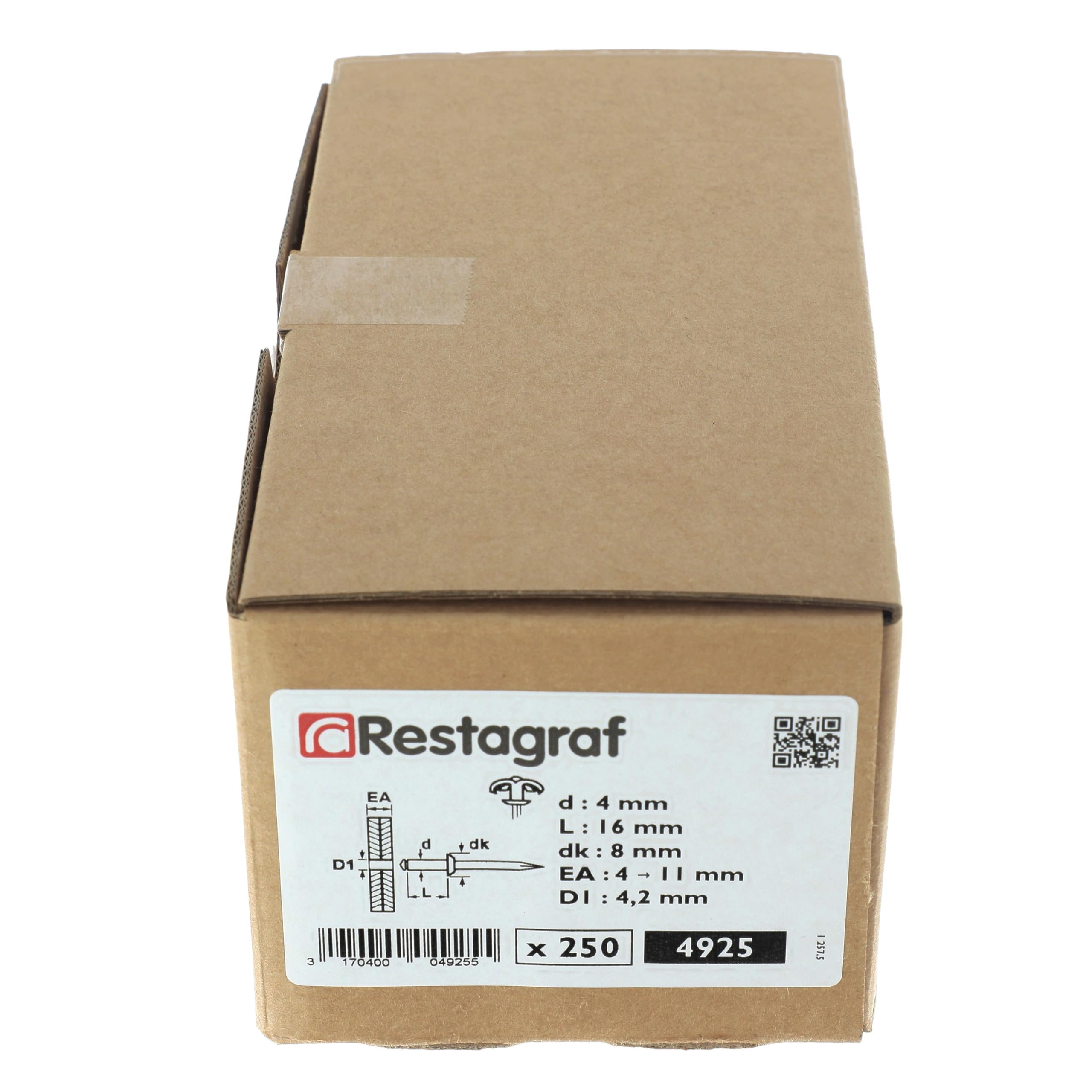 Restagraf - Rivets Épanouis Blancs pour Plaques d'Immatriculation - Diamètre 4 mm - Fixation Durable sur Carrosserie ou Support Plastique - Réf. 4925 - Boîte de 250
