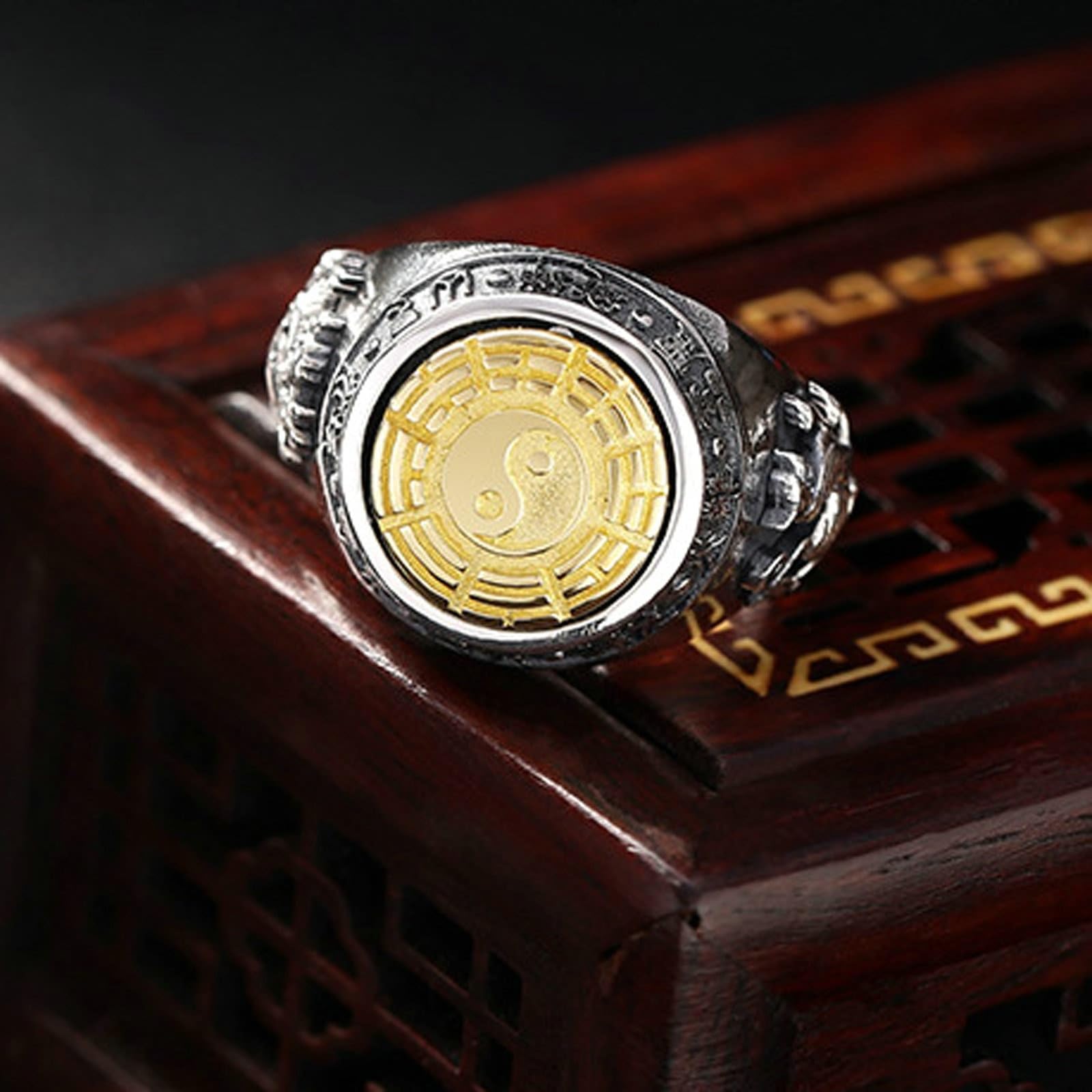 Bague de mariage YinYang Mantra en argent sterling S925 pour homme