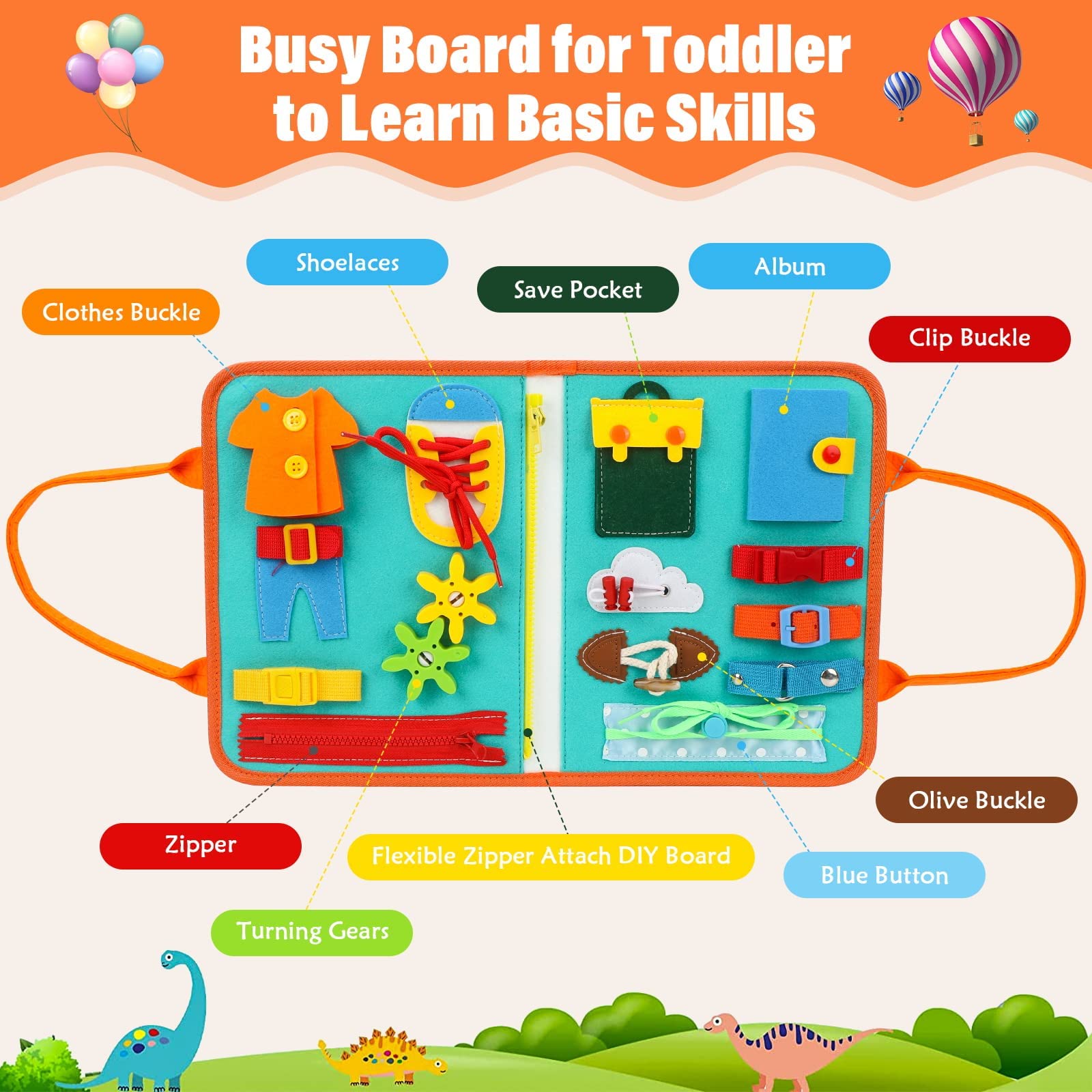 Planche Montessori 3 Couches Dinosaure - Jouet Éducatif Portable Pour Enfants 1-5 Ans - Apprentissage Compétences Vie