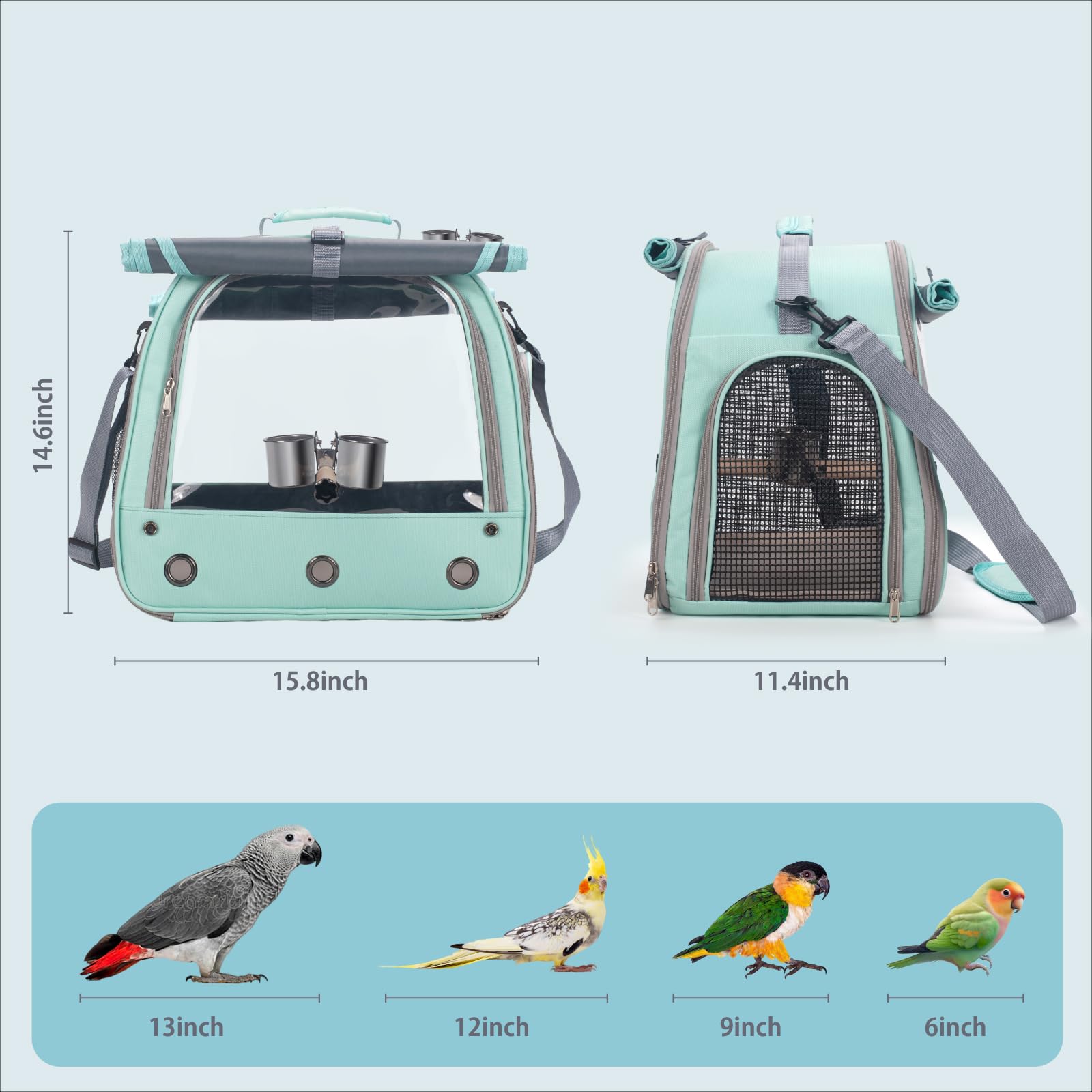 Jaula de viaje para loros con perca, cuenco de comida, bandeja y ventana transparente transpirable, bolsa de viaje para pájaros para cacatúas grises africanas Caique Conure Quaker, para veterinario