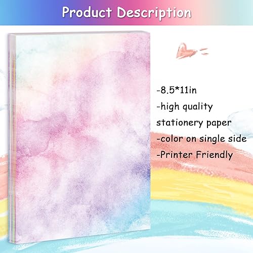 Miniatura 2 de Whaline 80 hojas de papel de papelería de color arcoíris de 8.5 x 11 pulgadas, estilo acuarela, papel estético, papel degradado pastel, papel