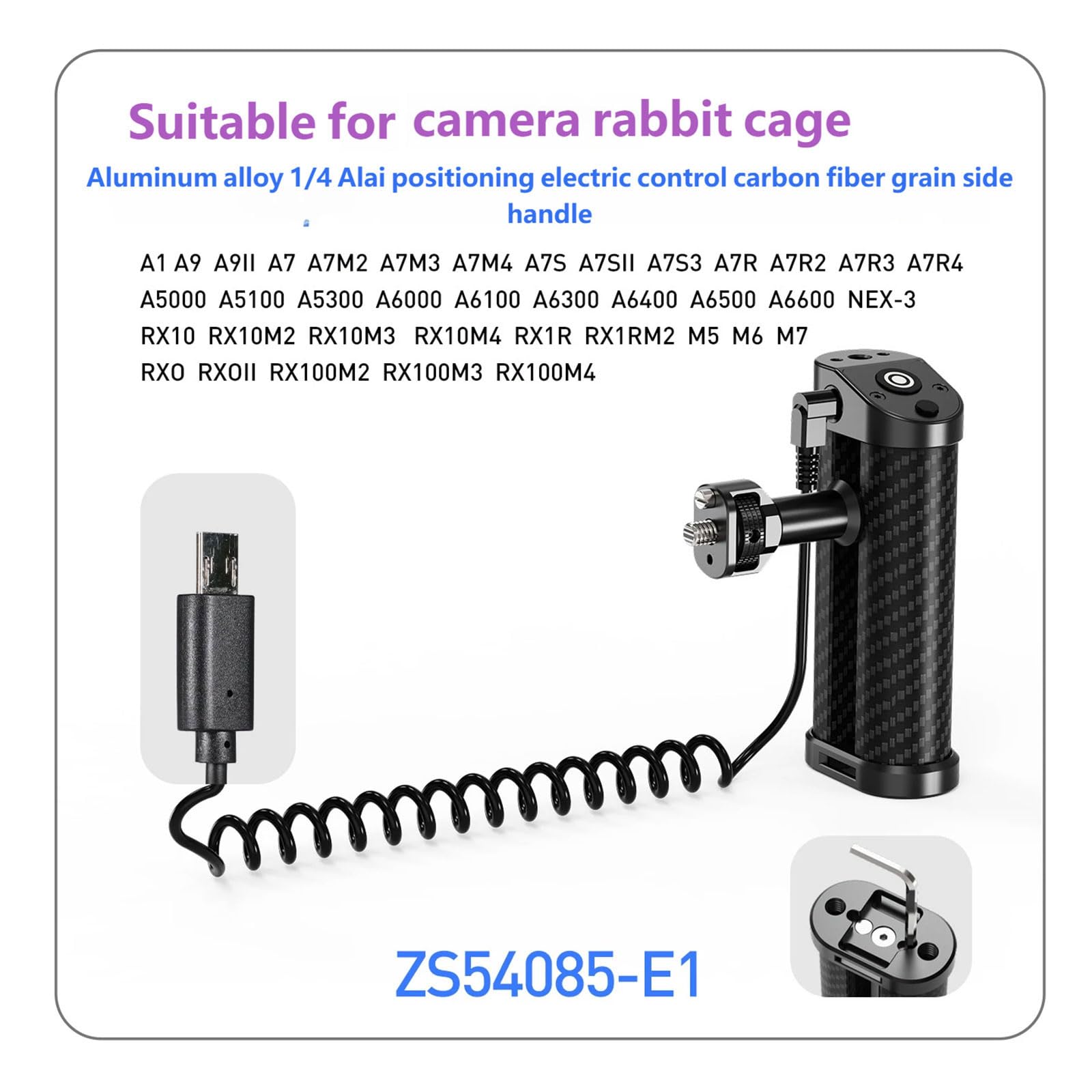 Impugnatura laterale per fotocamera a sgancio rapido con cuscinetto in gomma antiscivolo e interfaccia cavo da 2,5 mm per scatto stabile DSLR, impugnatura laterale