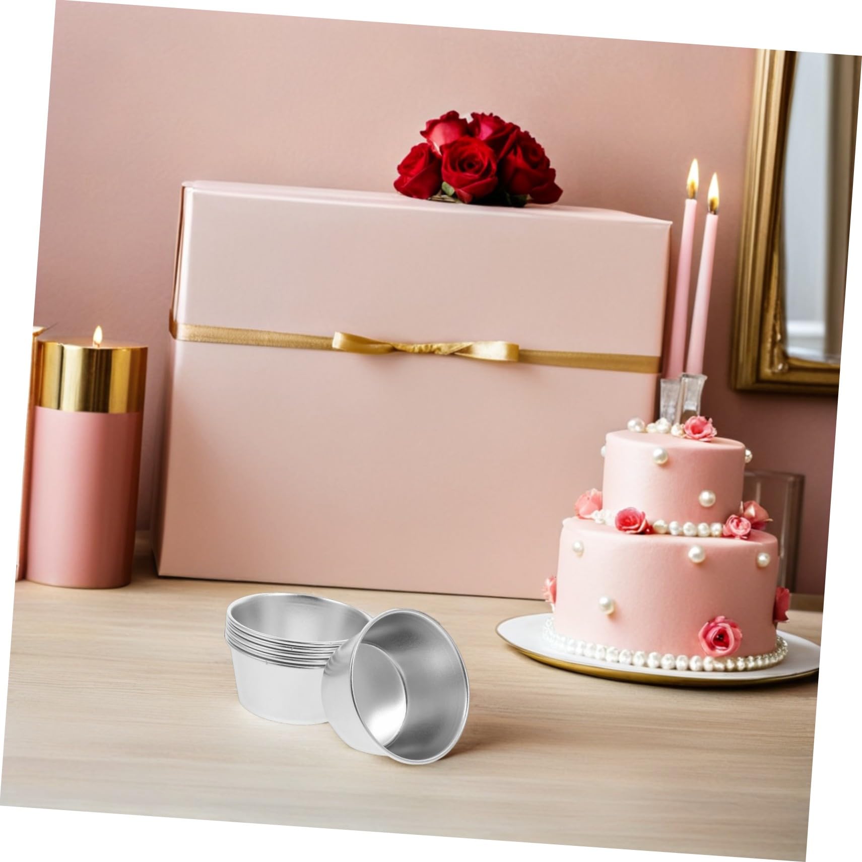 Moldes Carbono Tartas de Mini Piezas para 8 Acero Redondos | Superficie Antiadherente, Diseño Mini para Horneado Uniforme, Tono Plata, Uso en Repostería Casera