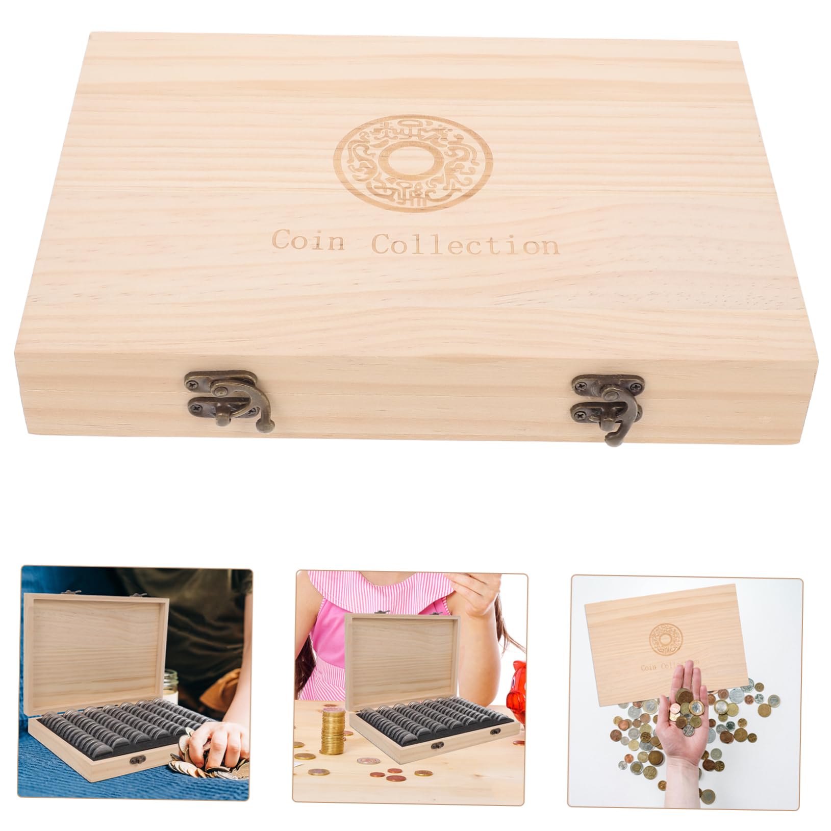 Angoily Caja De Almacenamiento De Monedas De Madera Estuche para Colección De Monedas Estantería
