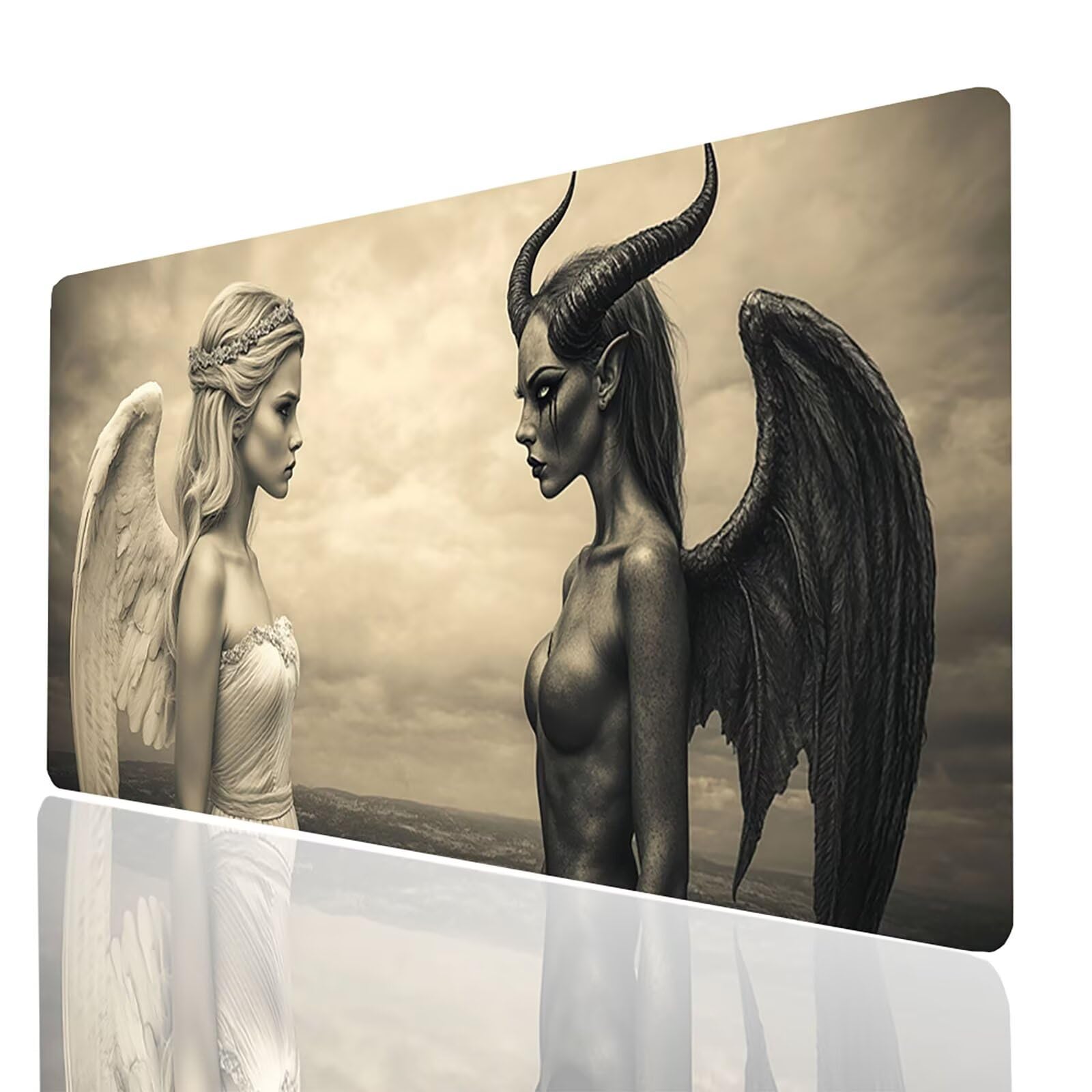 Gamingowa podkładka pod mysz XXL, anioł, demon, 1200 x 600 x 3 mm, wodoszczelna, antypoślizgowa podkładka na biurko, poprawia precyzję i prędkość, akcesoria gamingowe na biurko, model 12018