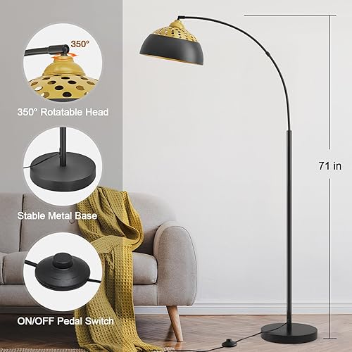 Miniatura 9 de Lámparas de pie de arco para sala de estar, lámpara de pie de 71 pulgadas con cabezal de lámpara ajustable, lámparas altas de metal plateado con