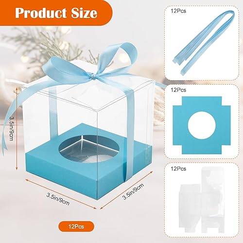 Miniatura 3 de Paquete de 12 Cajas de Cupcakes de Plástico Transparente, Contenedores de Cupcakes Individuales Dorados de 3.5 Pulgadas, Cajas Portadoras