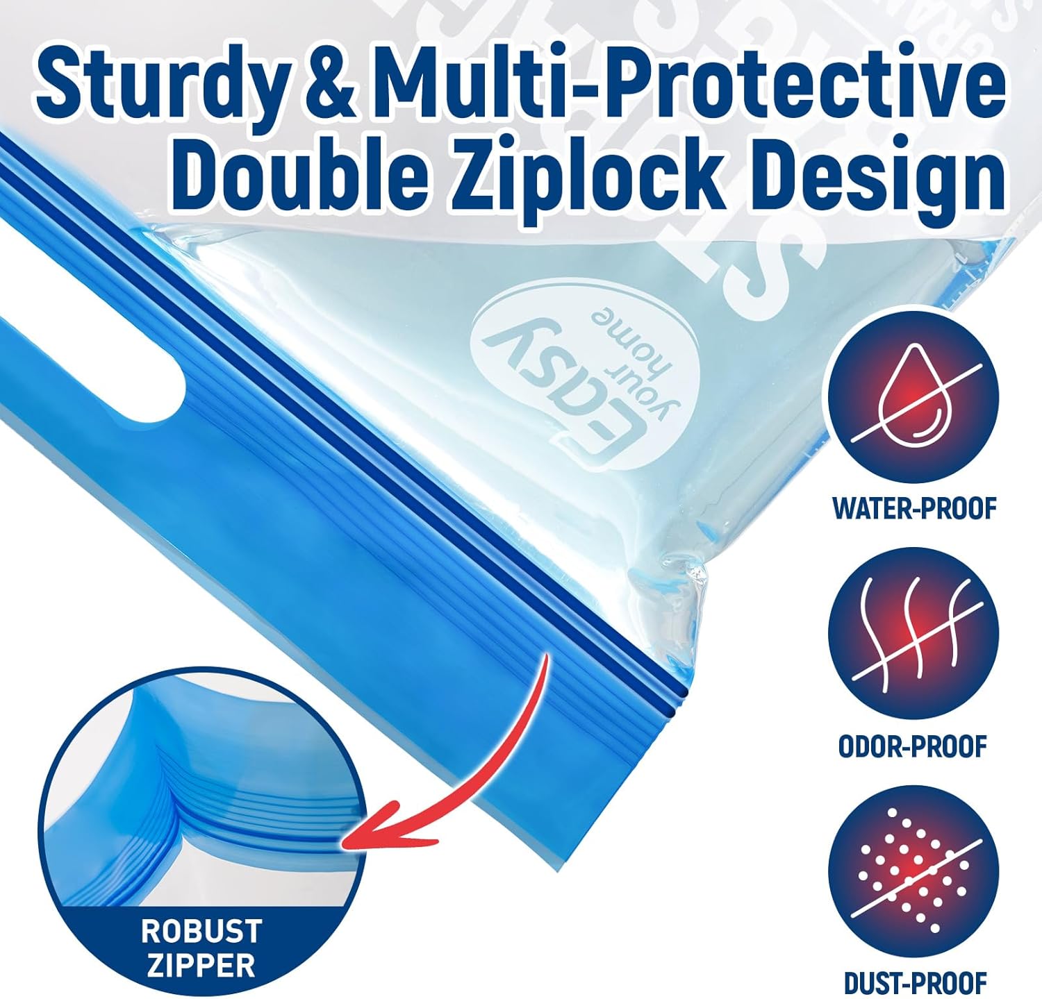 20PCS 5 Gallon Zipper Lock Plastic Bags with Handle and bottom,18"x23"+7",Extra Large Size Reusable Storage Bag with Double Zip for Clothing,Travel,Moving,Beach,BPA-Free,3-Mil Thick