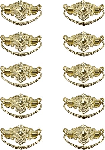 10 tiradores decorativos de estilo vintage en tono dorado para puertas, muebles, cajas de madera (en total, centros de agujeros de 2.44 pulgadas