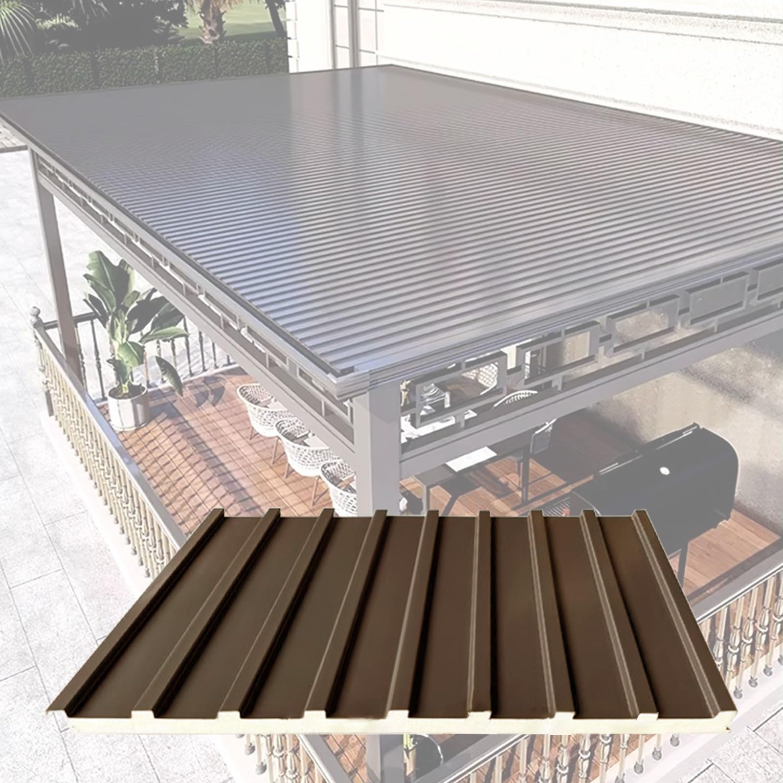 Roofing Sheets Mobile Homes Cladding Walling Sheeting, Heavy Duty Weatherproof Metal Panels(Brown,0.9m/3ft)