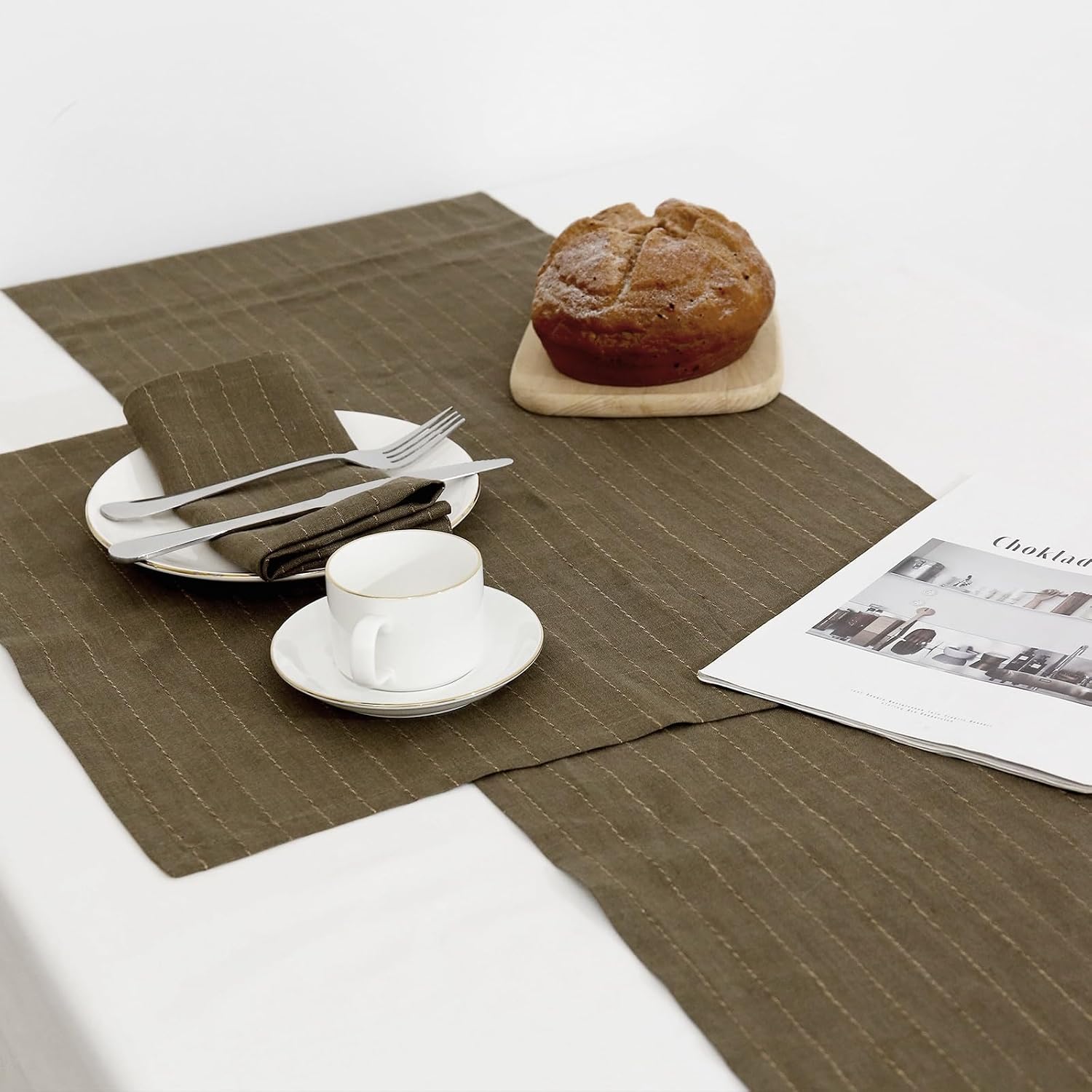 100% Pure Linen Table Runner 108 Inches Long-Green French Stripe 14 x 108 Inch Table Runner, Dining Table Runner for Wedding, Parties, Everyday, Holidays (14"×108", Green)