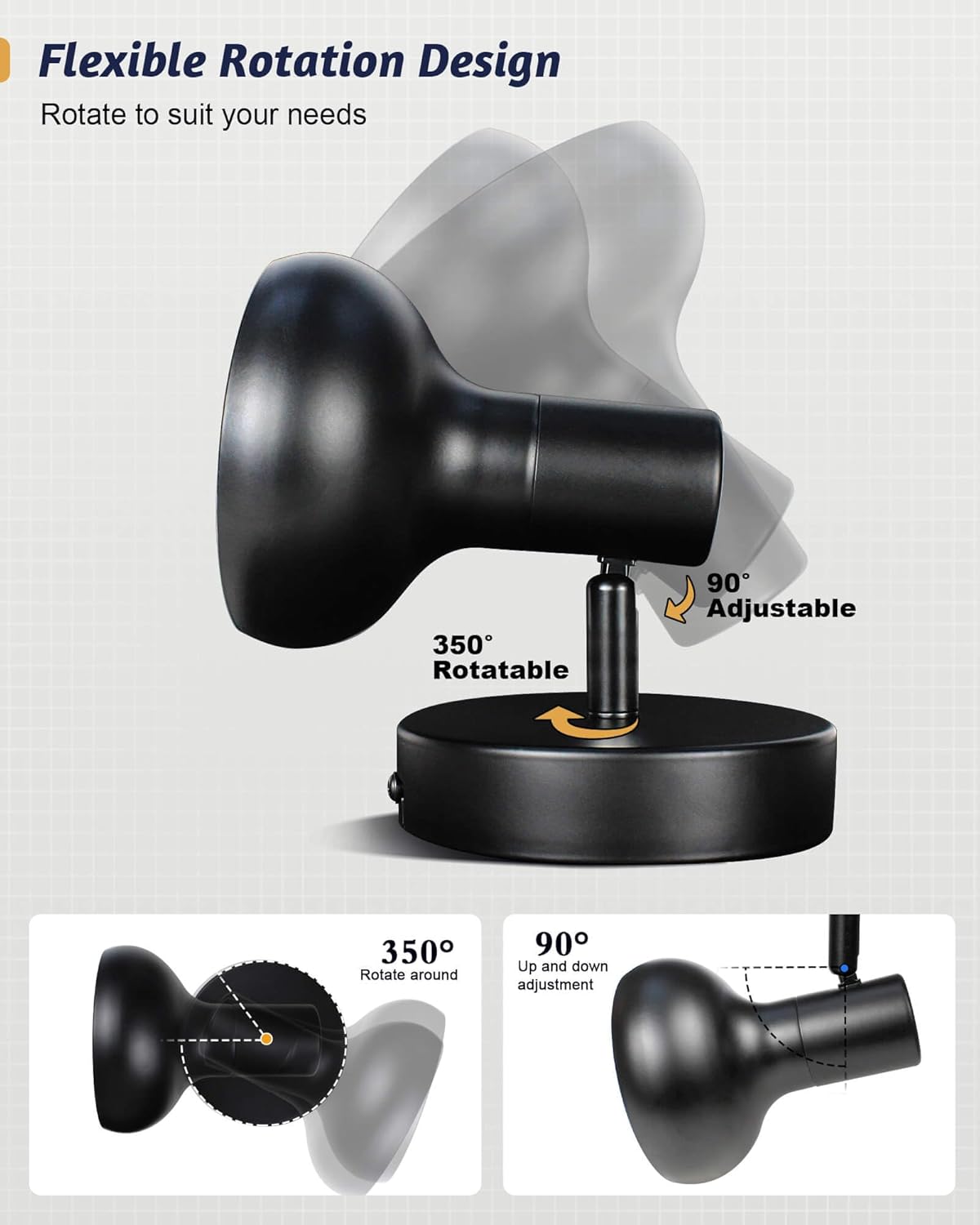 HiBay 1-Light Track Lighting Black, Modern Directional Spot Light Fixture, Ceiling Wall Spotlight for Bedroom Bedside Kitchen Hallway, E12 Base (Bulb Not Included)