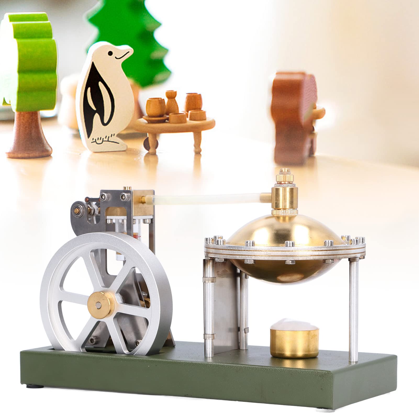 Amazon | 蒸気機関モデル、透明レトロ垂直熱風スターリングエンジン