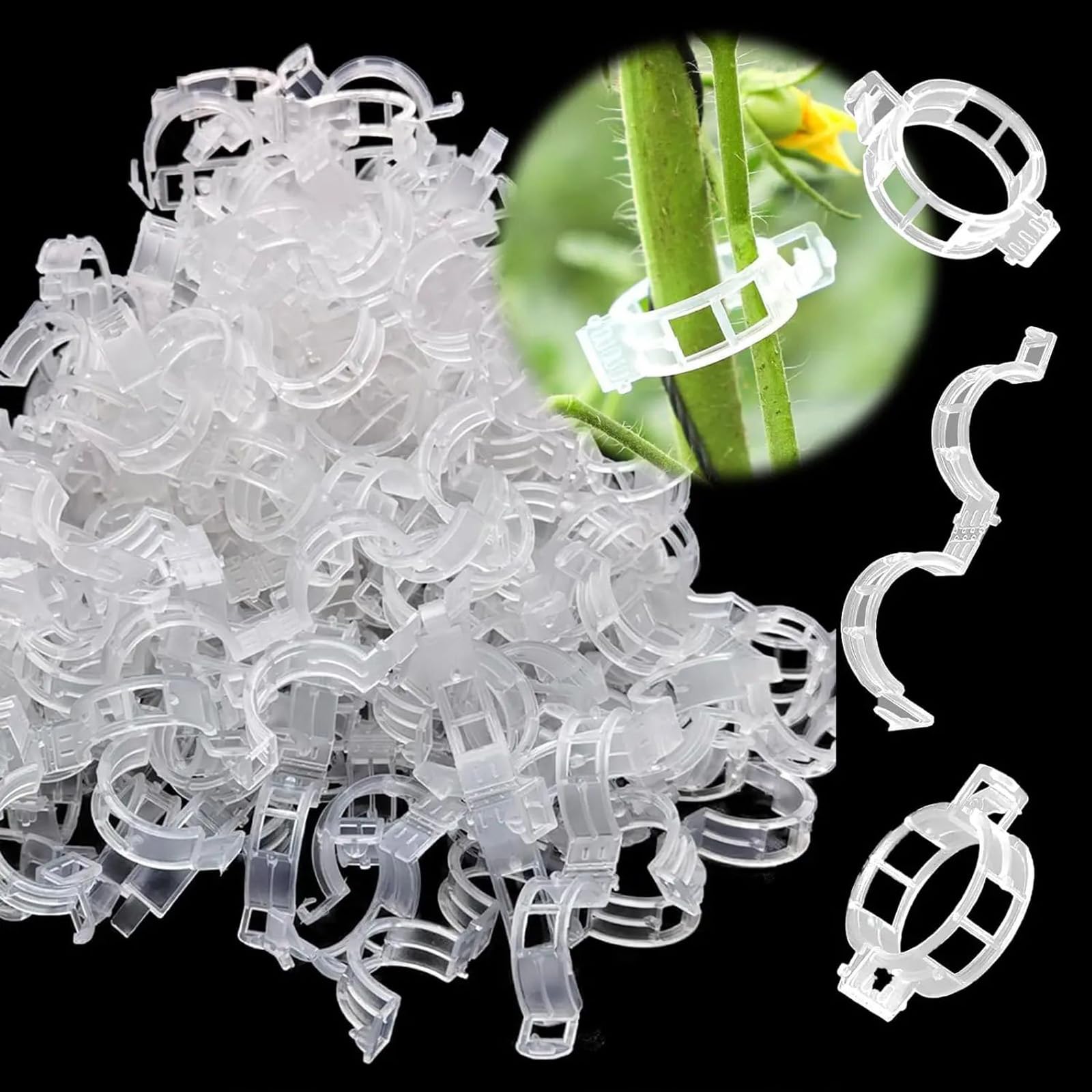 UZOU 300 Pcs Plastic Trellis Plant Support Clips for Support, Grape and Tomato Vine, Vegetables Climbing Plants, Garden Fixing Clips to Grow Upright Makes Plants Healthier