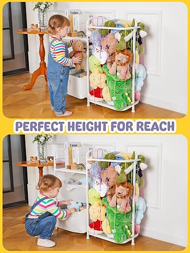 Miniatura 5 de VBABY Organizador de almacenamiento de juguetes 2 en 1, estantería blanca para niños y almacenamiento de juguetes, zoológico de animales de peluche