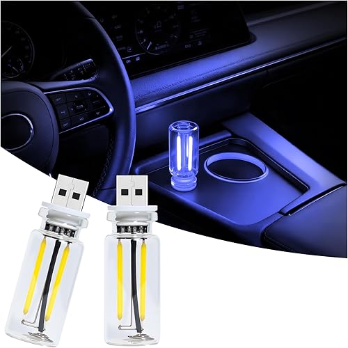Paquete de 2 luces LED USB vintage para el interior del automóvil, luz nocturna regulable al tacto, bombilla de filamento de botella de vidrio retro
