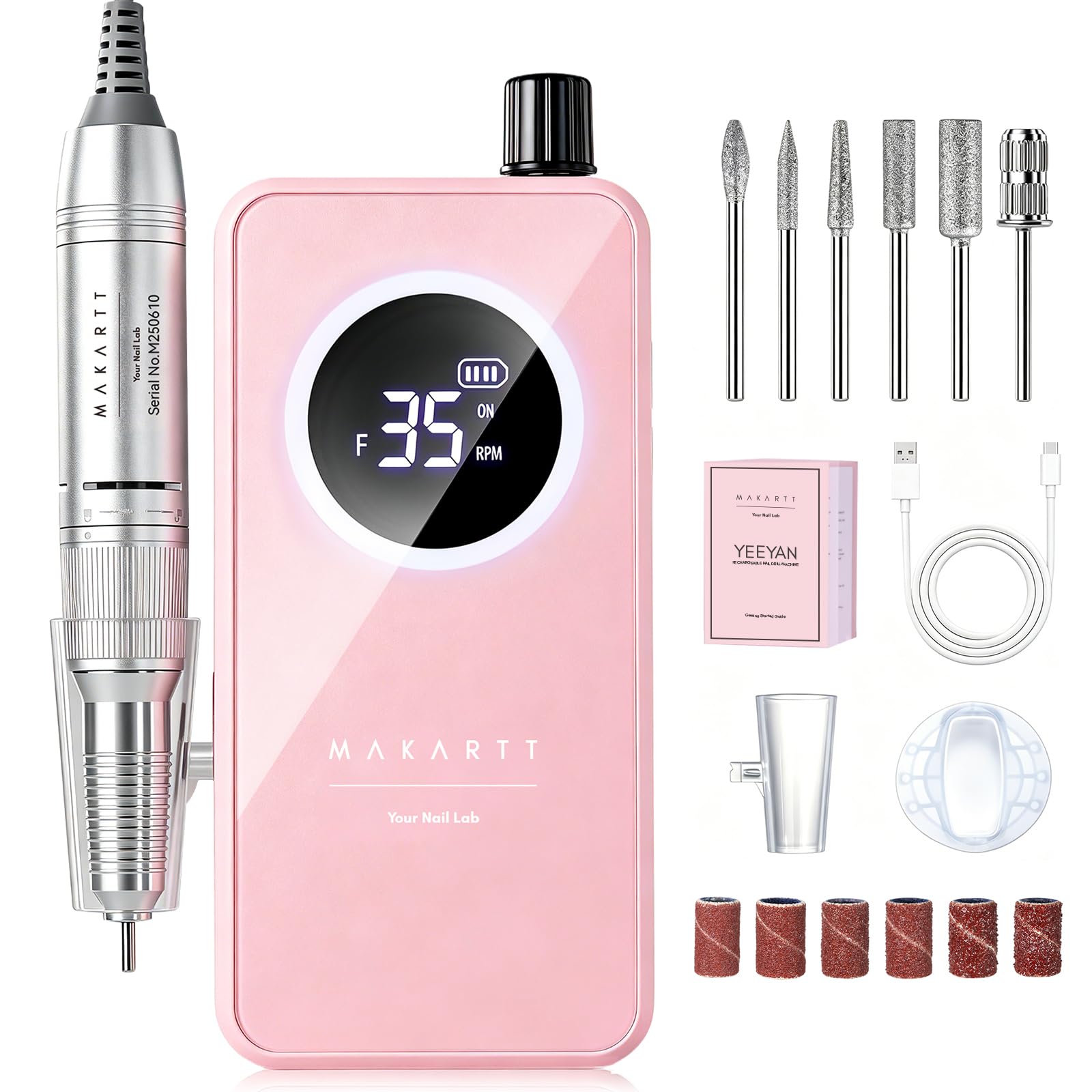 Makartt Cordless Nail Drill for Beginners: Easy & Safe E-File, Pink