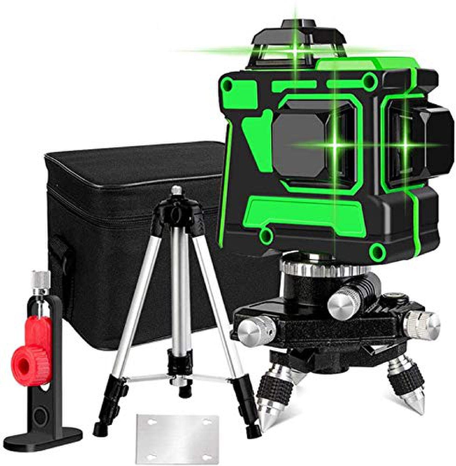 Poziom Lasera 12 Linii Samopoziomujący 3D Krzyż I Linia 360 Pionowa Super Mocna Zielona Wiązka Lasera Ze Statywem,GQYYS