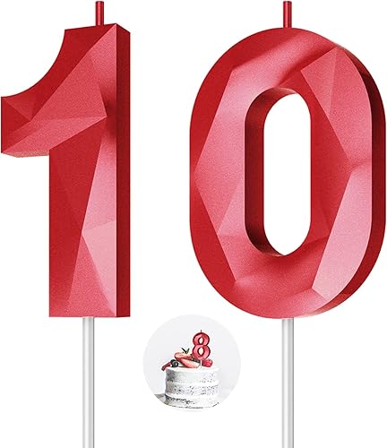 Miniatura 269 de Velas de cumpleaños con número (4 velas rojas) 3D con forma de diamante número Happy Birthday Cake Velas para fiesta de cumpleaños, boda, decoración