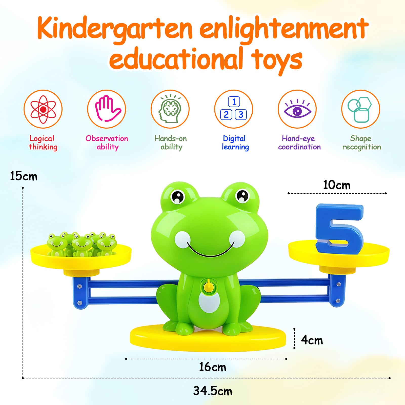 Juguete de Matemáticas Balanza para Niños, Rana Equilibrio Juego de matemáticas, para Niños matemáticas básicas de Aprendizaje, para Niños y Niñas de 3 4 5 6 Años