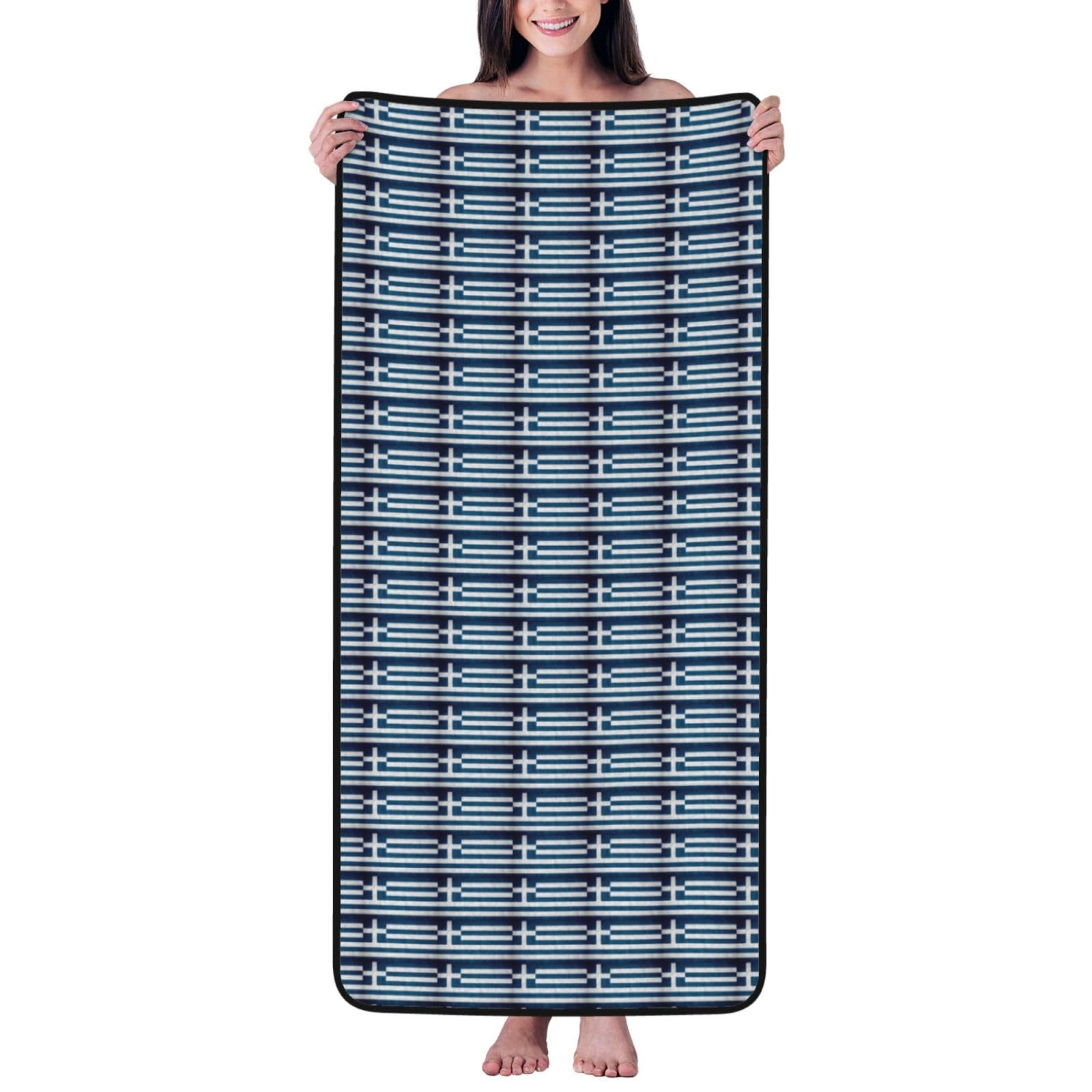 Ztpowqa Women's Black Greek Flag Print Coral Velvet Bath Towel For Home Gym Lounging Bathroom Spa Hotel Beach Travel