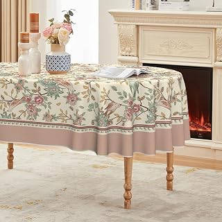 Horaldaily Floral Birds Oval Tablecloth, 60×84 Inch
