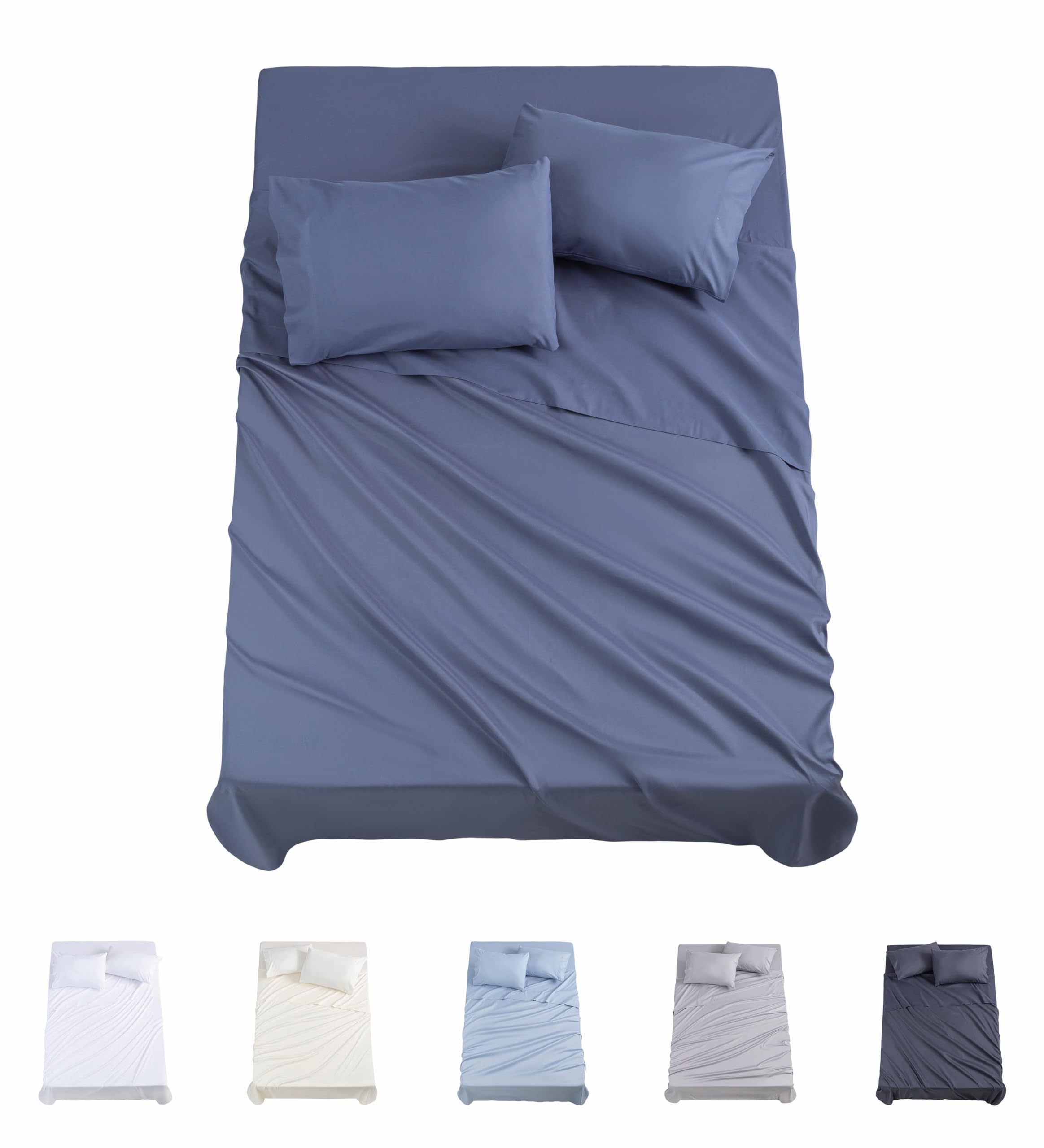 Todocama – Juego de Sábanas de 4 Piezas - 3001 - Sábana Bajera Ajustable - Encimera - Dos Fundas de Almohada de 50x80cm. (Cama 180x190/200 cm, Azul Grisáceo)