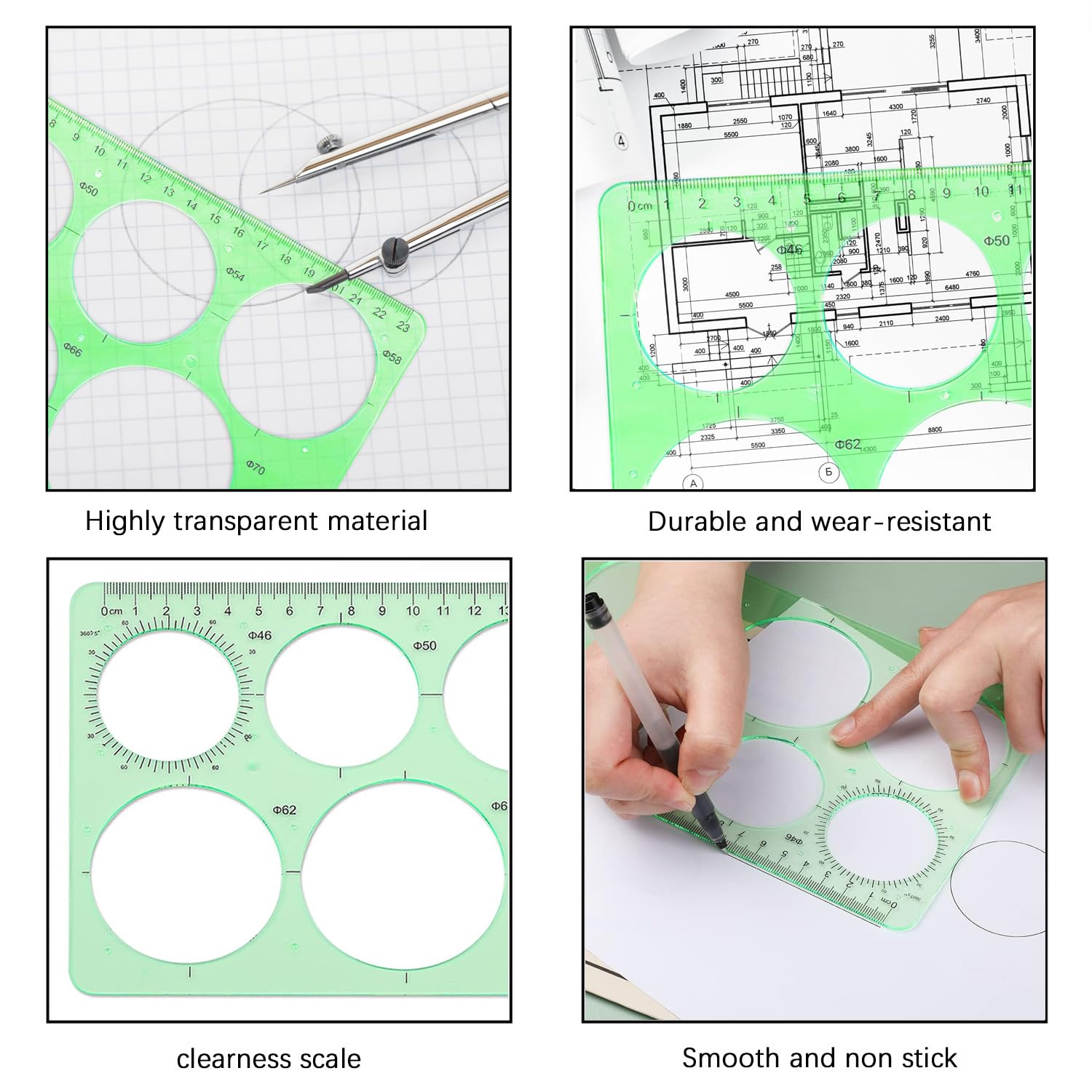 2 Piezas Plantillas Para Dibujar,Plantilla Circulos,Reglas Dibujo Tecnico,Plantilla Elipses Isometricas,para Medir Reglas Círculo Geométrico Plantillas de Dibujo(Verde Transparente)