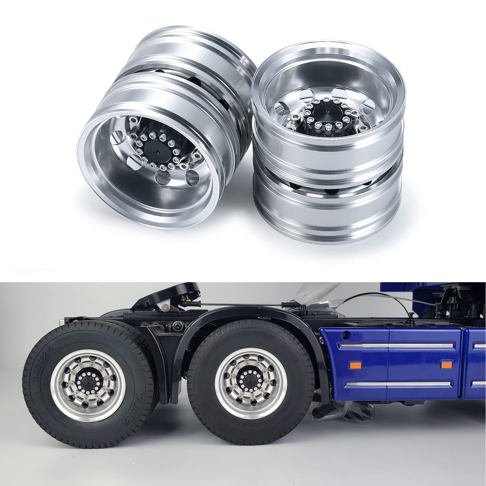 AXspeed 1/14 Vorderrad-Felgen-Set, 2 Vorderseite Radnaben und 4 Hinterräder Felgen für Amiya Tractor Truck Climbing Trailer Cargo Car