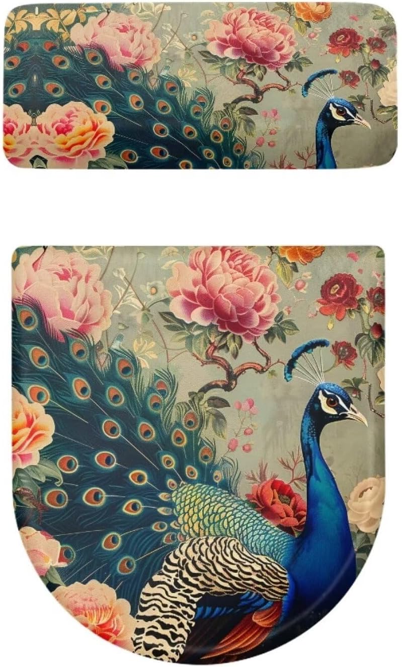 Flashideas Peacock Toilet Lid Cover and Toilet Tank Cover Soft Plush Seat Covers Tank Lip Covers Easy to Clean Bathroom Decoration Accessories Fits Most Toilet Tanks & Lids
