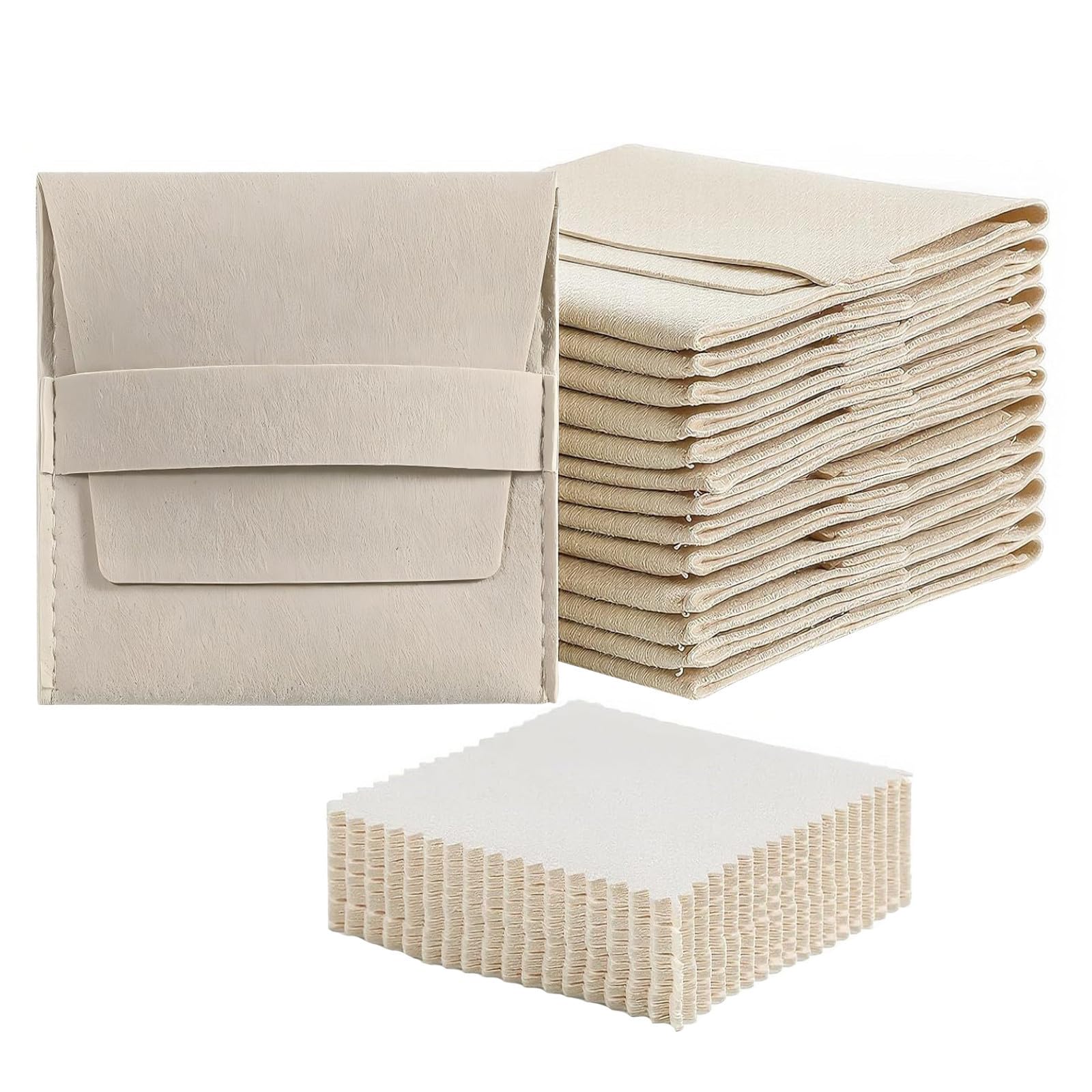 Toyvian Bolsa de Lujo para Joyas de Microfibra con Correa Fija y Estilo, Organizador Seguro para Anillos y Pulseras, 120 Juegos con Forro Doble Cara Beige