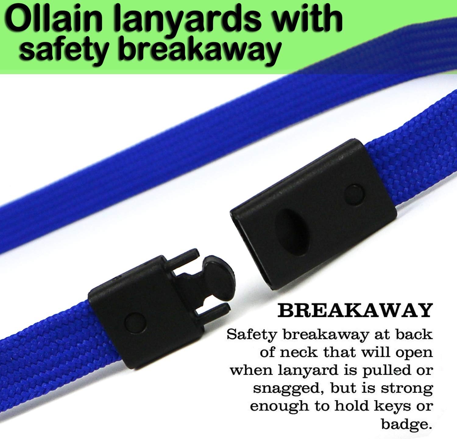 Safety Breakaway Lanyard with J-Hook Flat Lanyards for ID Badges Cruise Lanyard Bulk Preimum Lanyards for Women/Men Business Card NameTag Holder Lanyards Employee Students (Blue, Breakaway 50 Pack) - Image 2