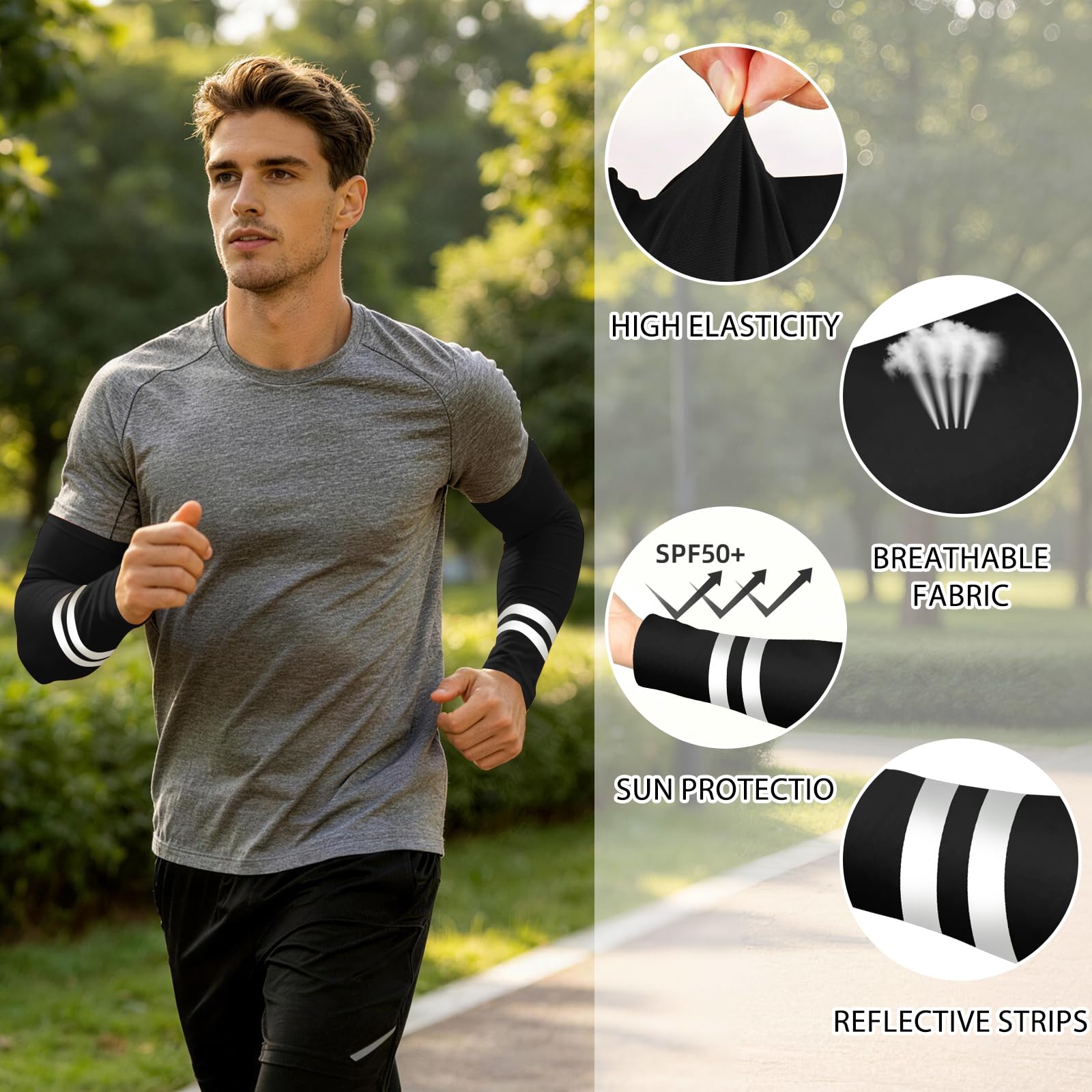 3 Paires Manchettes Bras Femme Homme, Manchettes de Bras Sport, Manches de Protection Solaire UV en Soie Glacé, Élastique Respirant, pour Running Cyclisme Golf Activité en Dehors