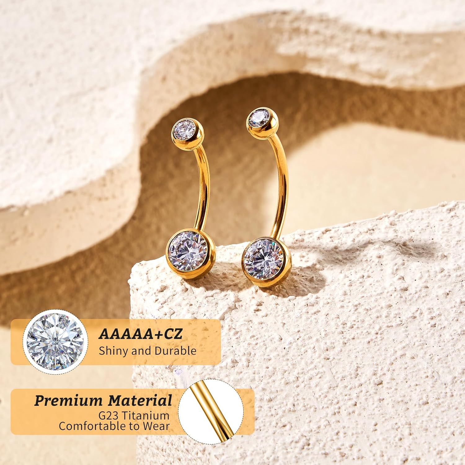 2PC G23 Titanium Belly Button Rings Internally Threaded Navel Barbell Belly Piercing Jewelry 6mm 8mm 10mm 12mm 14mm 16mm of Length to Choose Round Cubic Zirconia Belly Rings for Women Men - Image 4