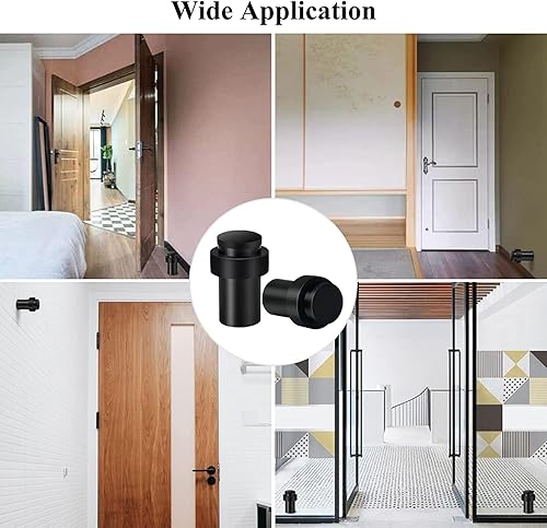 Vista 60 de KOLAKO Tope de puerta, tope de puerta cilíndrico para piso, 2 pulgadas/acero inoxidable, negro, moderno, resistente, cepillado sólido con Negro-2