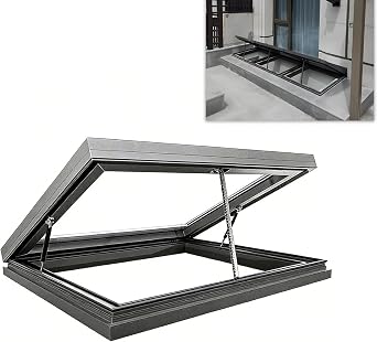 Rooftop Skylight with rain sensors,Sloped Flat Roof Skylight Cover Attic Sun Room Underground Lighting Well Window, with Remote ControlL*W 70 * 60cm/27.5 * 23.6in