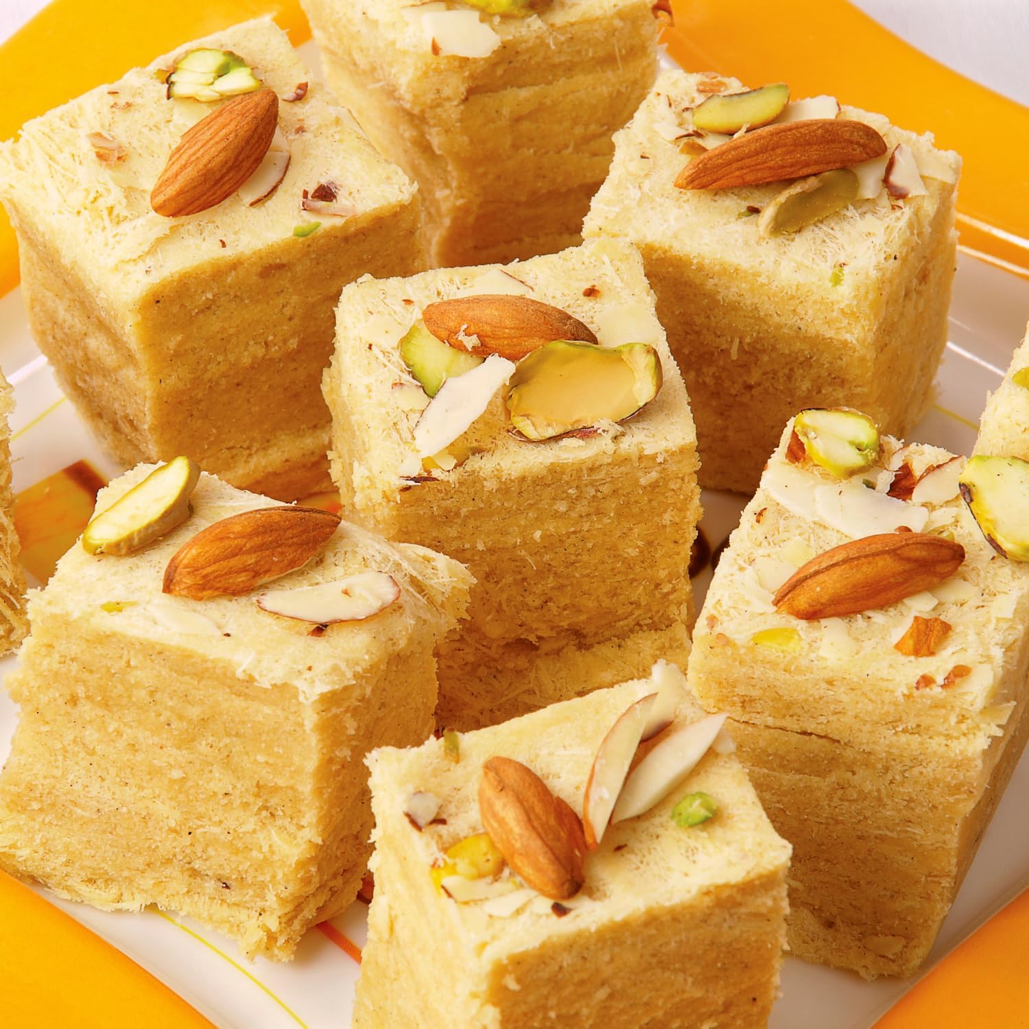 HIRA SWEETS Soan Papdi 500g | Delicious, Crispy & Flaky | Made with Almonds & Pistachio | Ready-to-Eat Indian Traditional Mithai | Ideal Gift Box for Sweets Lovers