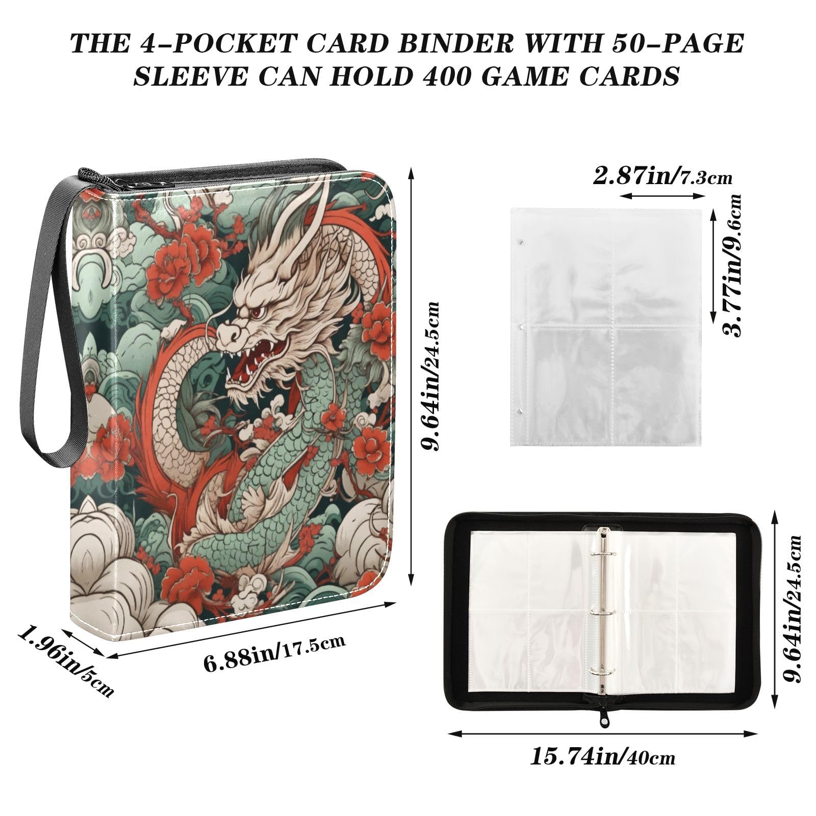 Amazon.com: GOODOLD Japanese Dragon Card Binder 4-Pocket, 400 Pockets Card  Holder with 50 Removable Sleeves and Zipper for Games Baseball Football  Sports Card : Toys & Games