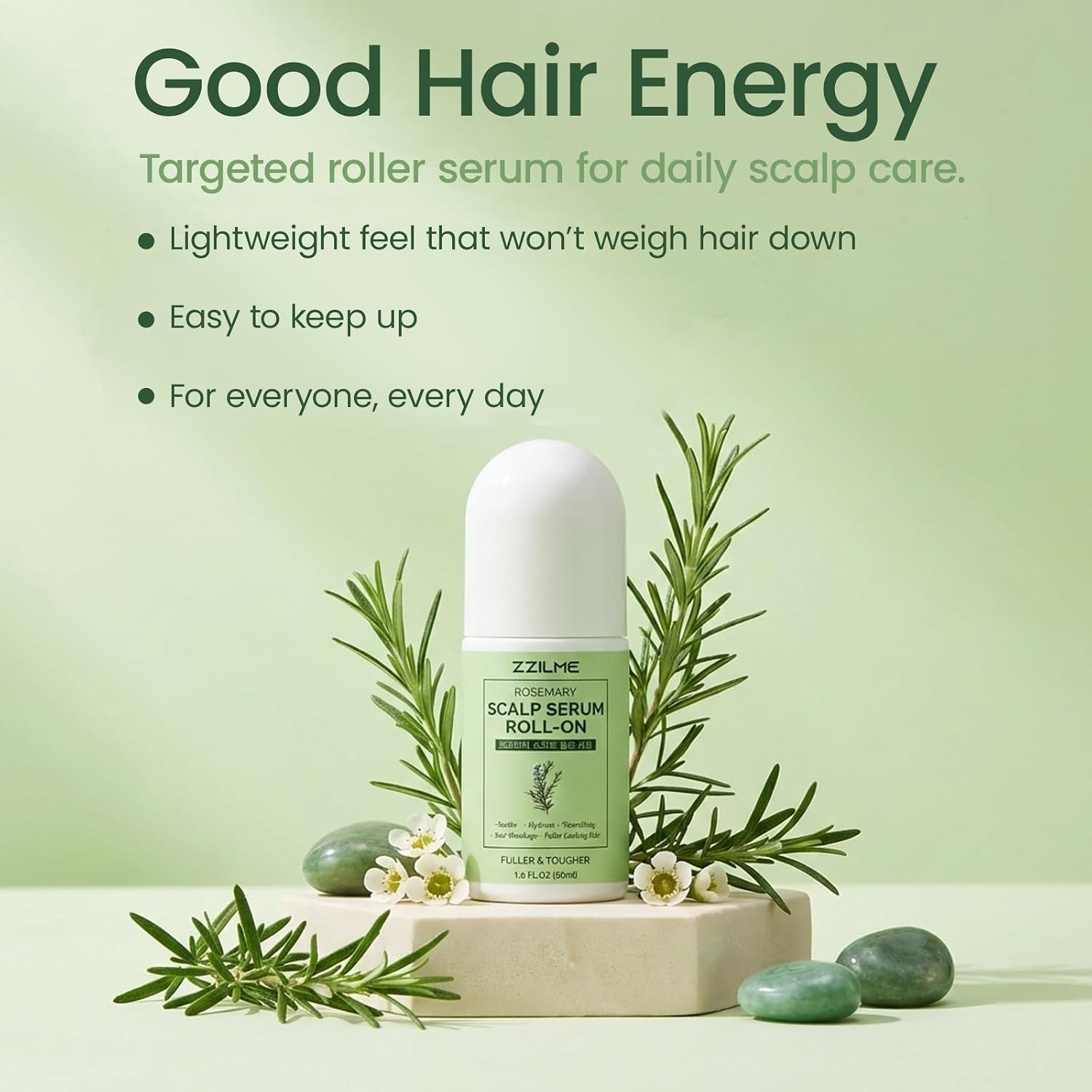 Hair Density Serum Roll-On for Thinning Hair, Saw Palmetto & Rosemary DHT-Focused Scalp Treatment, Reduces Hair Fall,Non-Greasy Leave-In for Fuller-Looking Hairline & Roots, 1.6 fl oz
