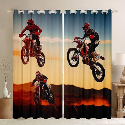 Feelyou Dirt Bike Curtains for Boys Room Motocross Curtain Kids Motorcycle Motoc
