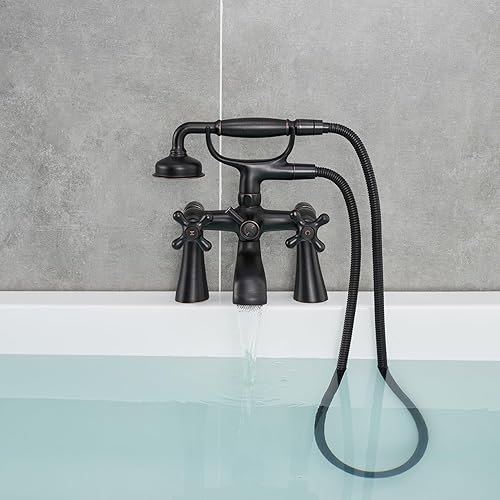 Miniatura 4 de Clawfoot - Grifo de bañera de latón vintage negro con ducha de mano en forma de teléfono